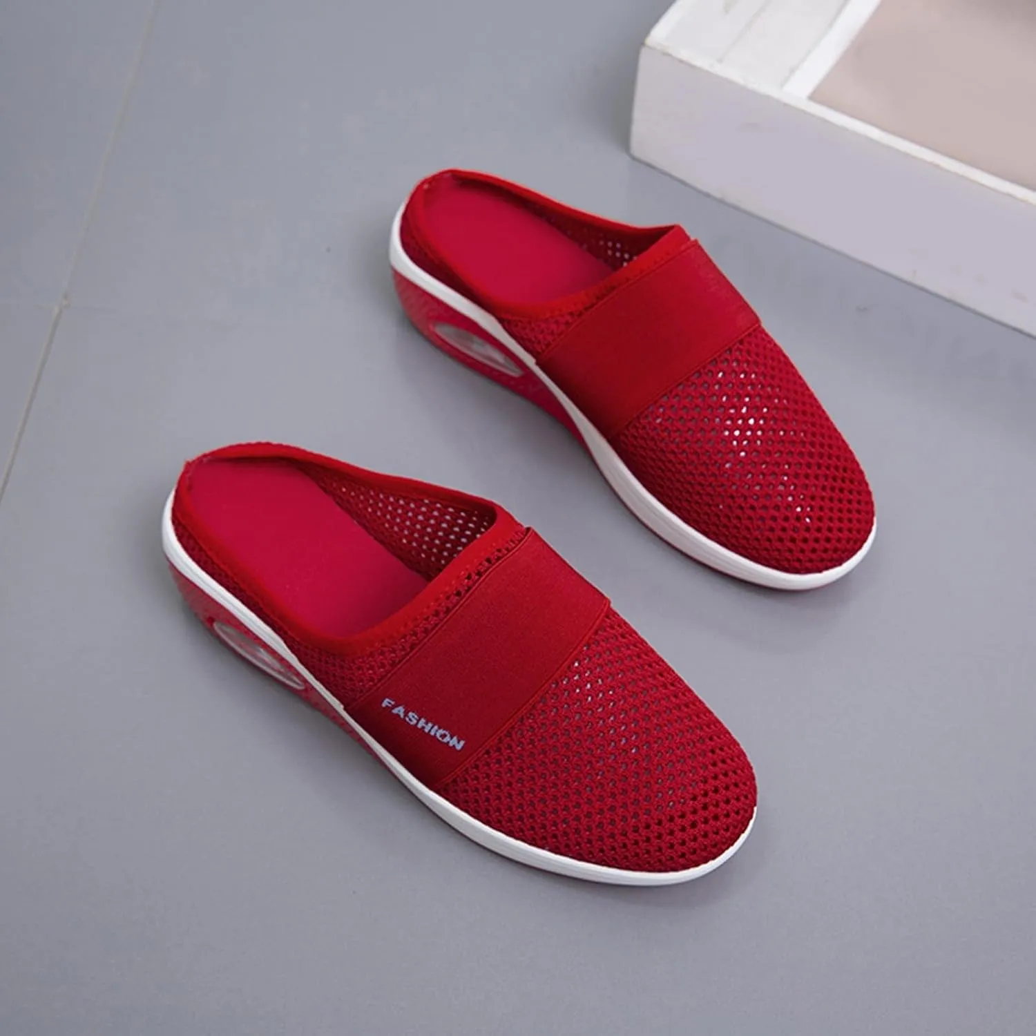 Mmoneyake Mules for Women 2025 Open Back Slip On Shoes Wide Width Clogs Mesh Slippers Air Cushion Orthopedic Diabetic Walking Shoes Backless Breathable Sneakers Closed Toe Slides
