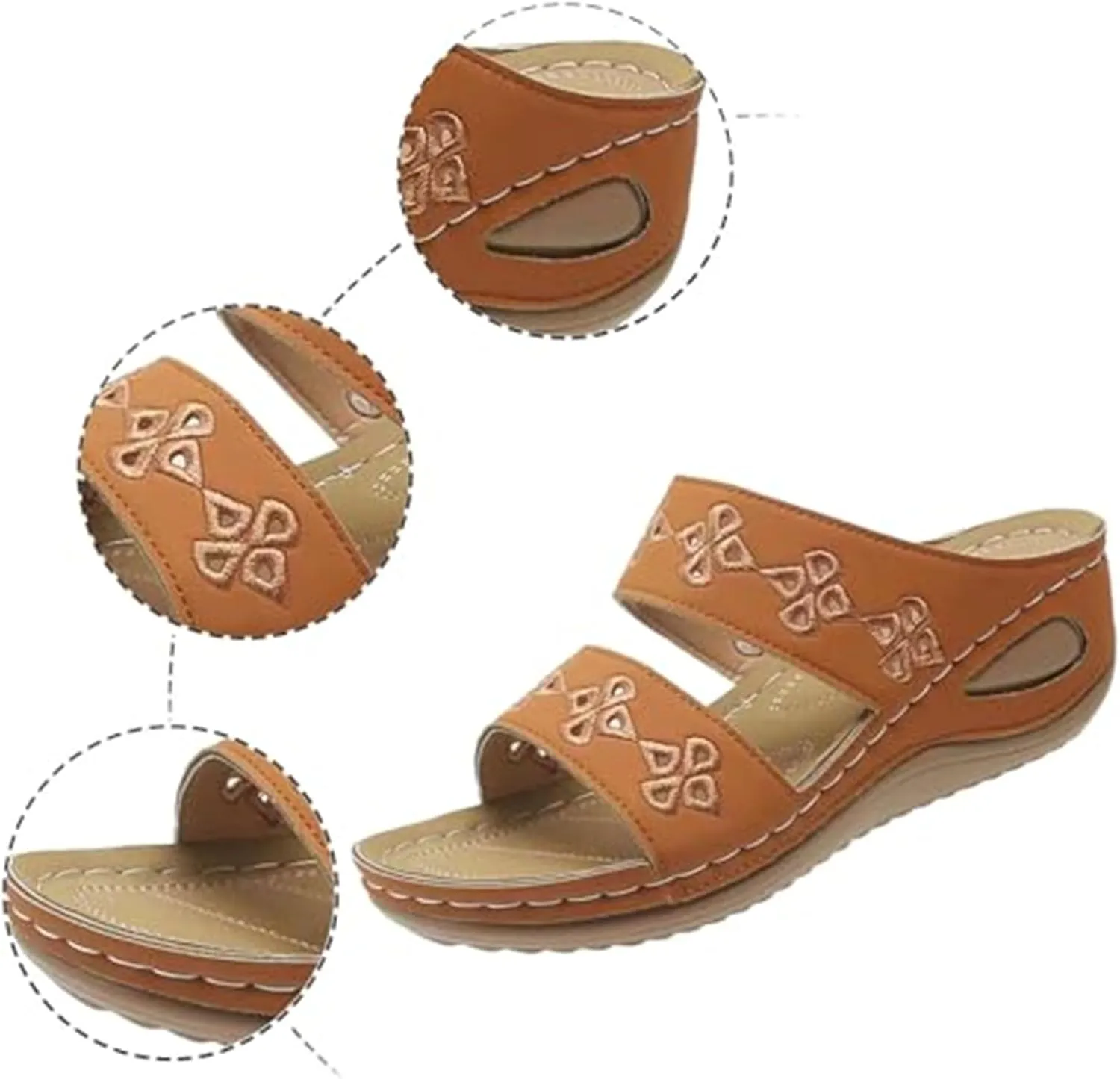 Orthopedic Wedge Sandals for Women 2025 Comfortable Soft Leather Slides Sandals Hollow Out Open Toe Slippers with Arch Support Rubber Sole Beach Walking Shoes