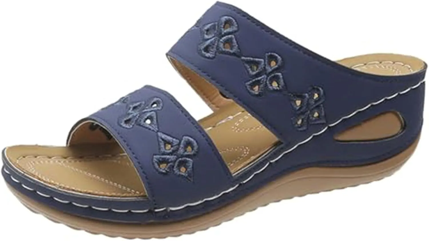 Orthopedic Wedge Sandals for Women 2025 Comfortable Soft Leather Slides Sandals Hollow Out Open Toe Slippers with Arch Support Rubber Sole Beach Walking Shoes