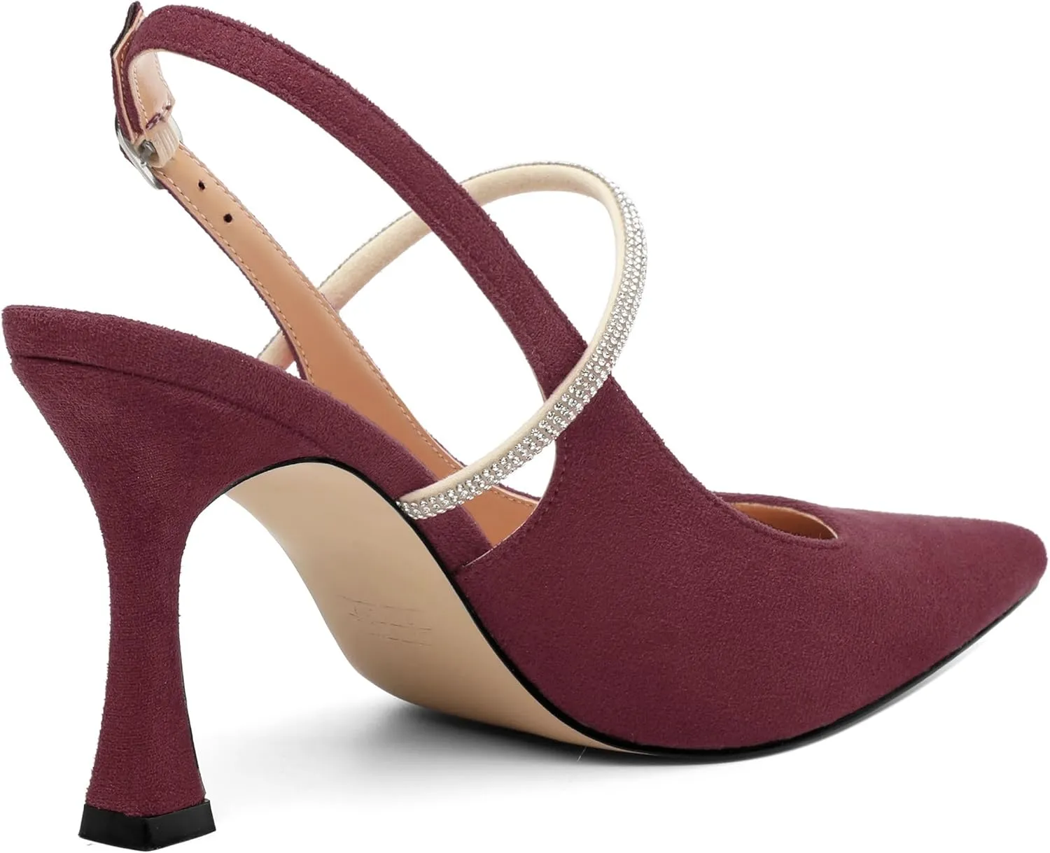 Purple Women's Slingback Kitten Heels, Rhinestone Ankle Strap, 3.35 Inch Heel, Pointed Toe, Suede, Wedding, Prom, Party Shoes