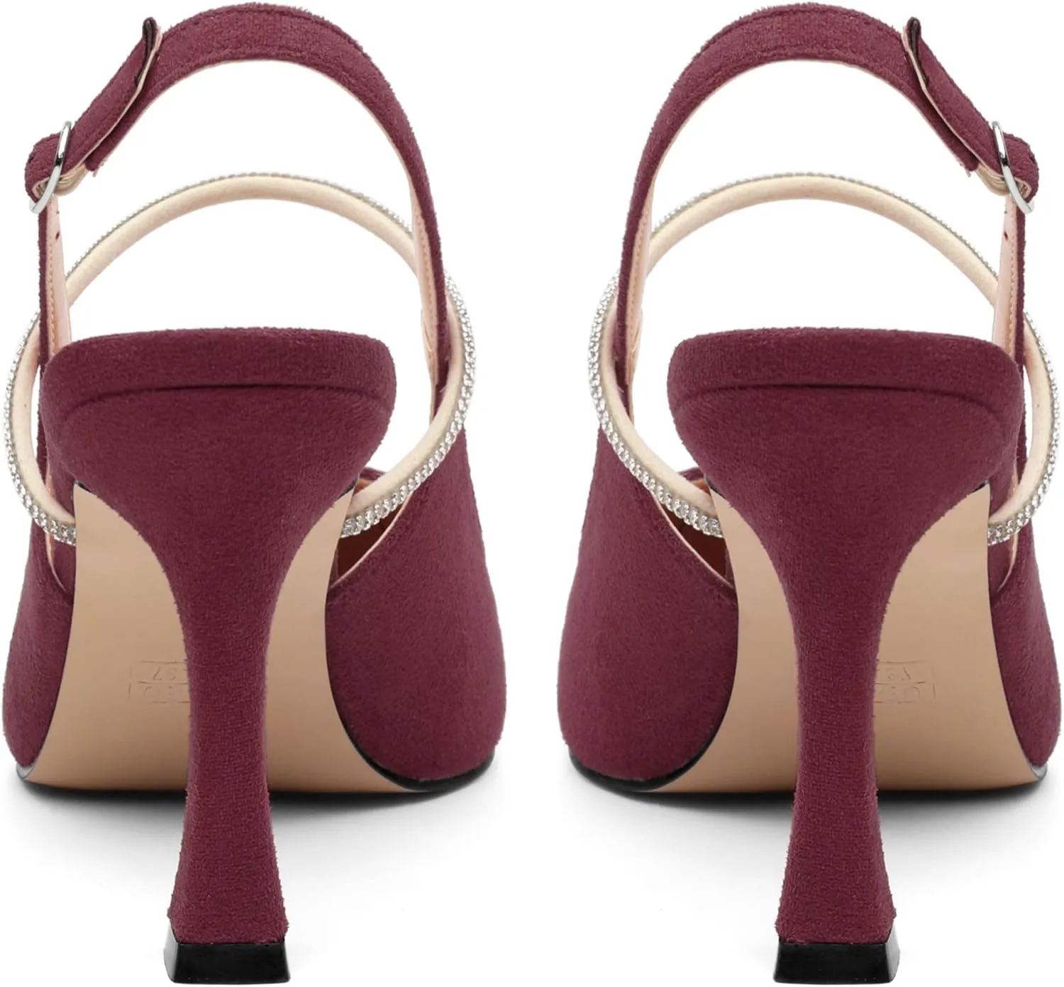 Purple Women's Slingback Kitten Heels, Rhinestone Ankle Strap, 3.35 Inch Heel, Pointed Toe, Suede, Wedding, Prom, Party Shoes