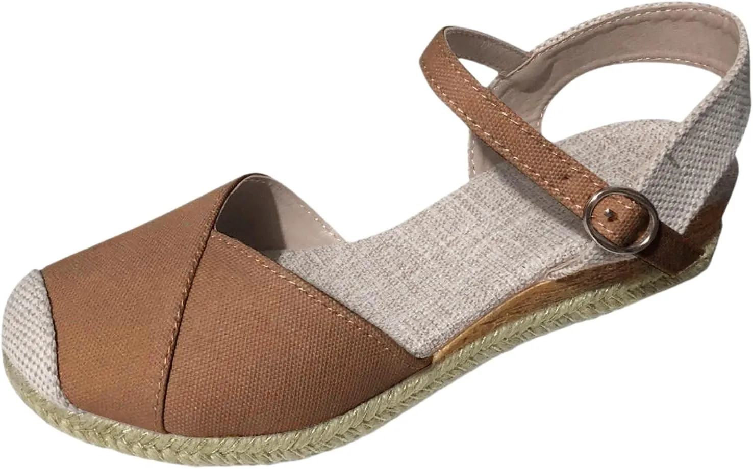 Sandals for Women Closed Toe Crisscross Elastic Ankle Strap Platform Espadrille Wedge Sandals Adjustable Buckle Flat Slide Sandals Canvas Wedge Sandals