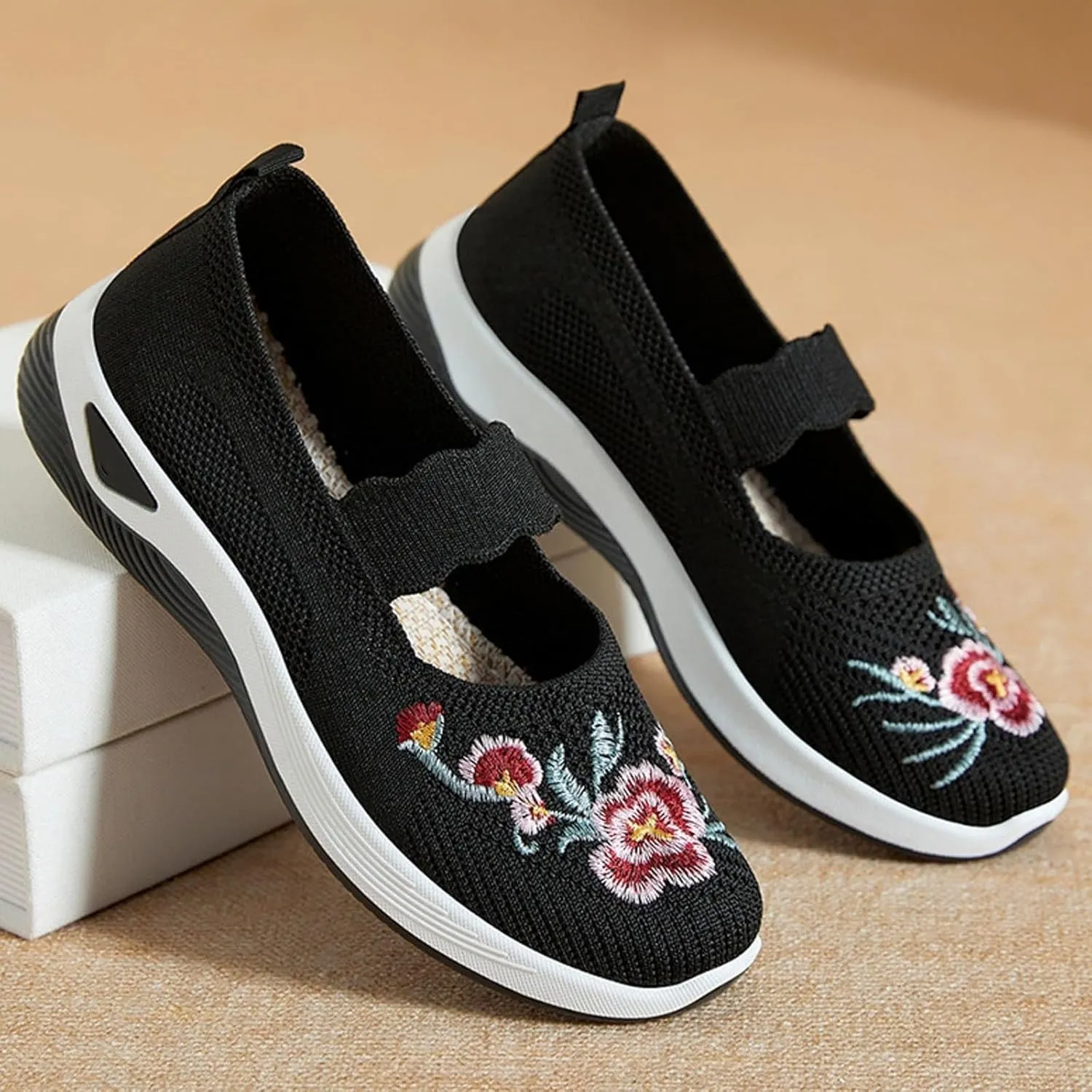 Slip On Shoes for Women Fashion Printed Labor Work Shoes Hook and Loop Strap Walking Shoes Arch Support Shoes