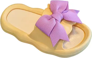 Toddler Baby Girls Summer Sliders Open Toe Anti-Slip Slippers with Satin Bow Kids Girls Summer Casual Beach Shoes