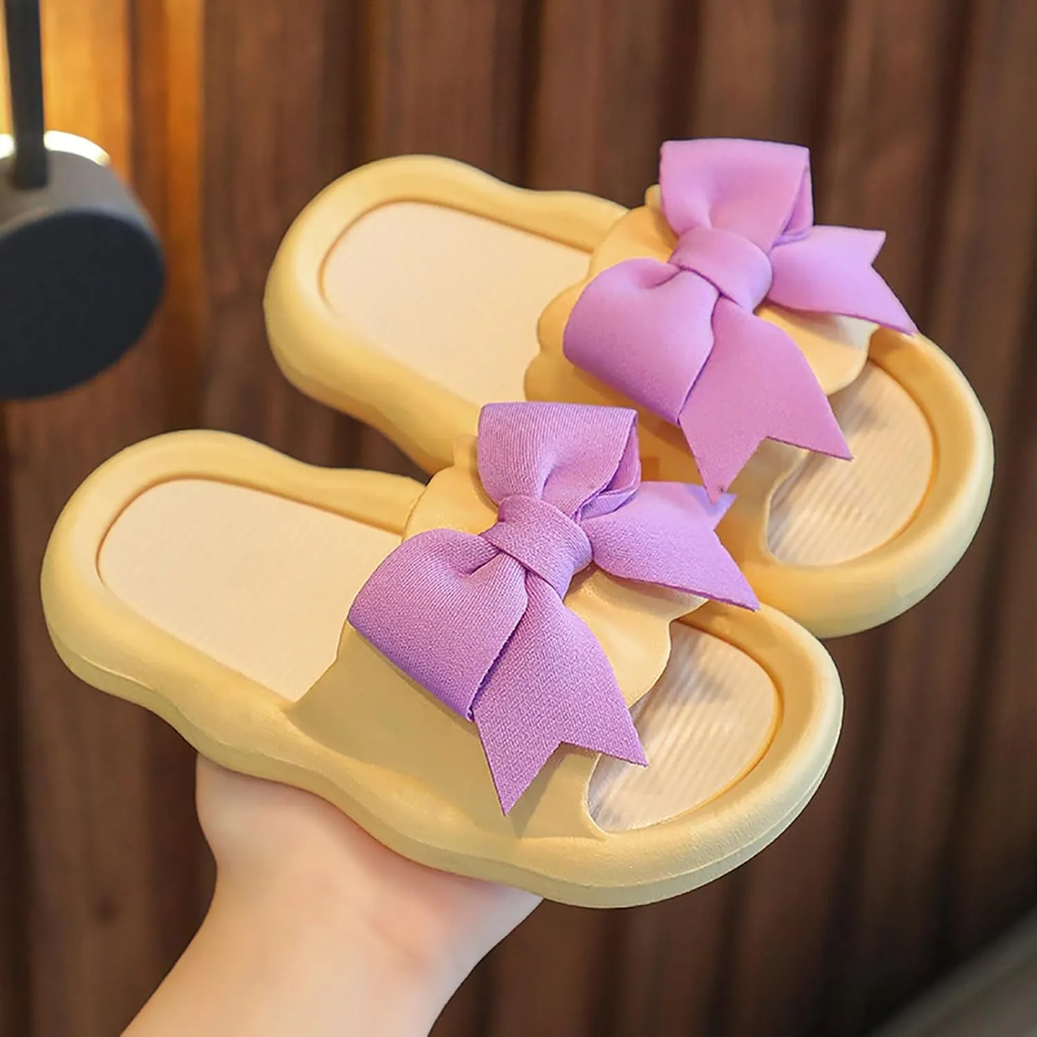 Toddler Baby Girls Summer Sliders Open Toe Anti-Slip Slippers with Satin Bow Kids Girls Summer Casual Beach Shoes
