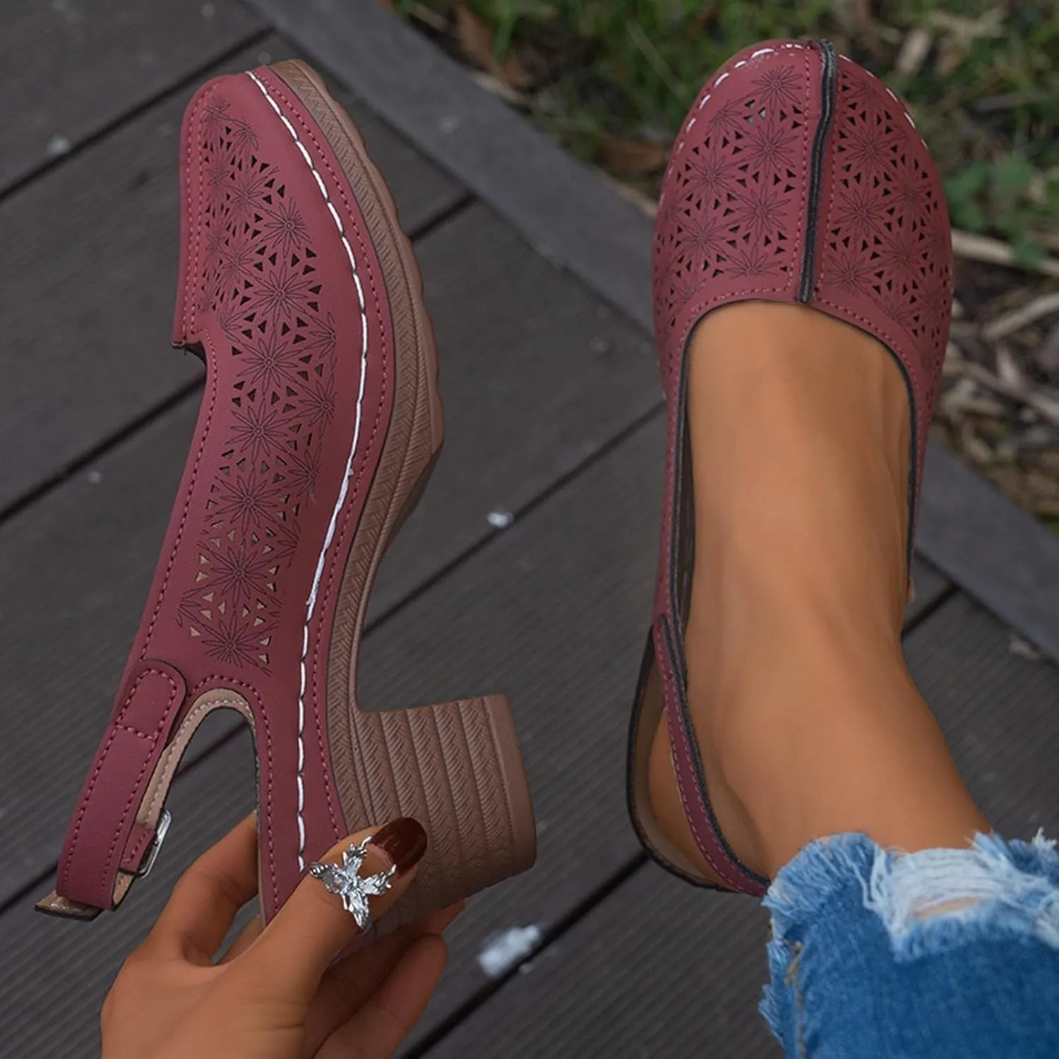 Wedge Sandals for Women Dressy Comfortable Slip On Wide Width Sandals Vintage Closed Toe Slingback Walking Shoes Buckle Ankle Strap Shoes Summer On Feet All Day