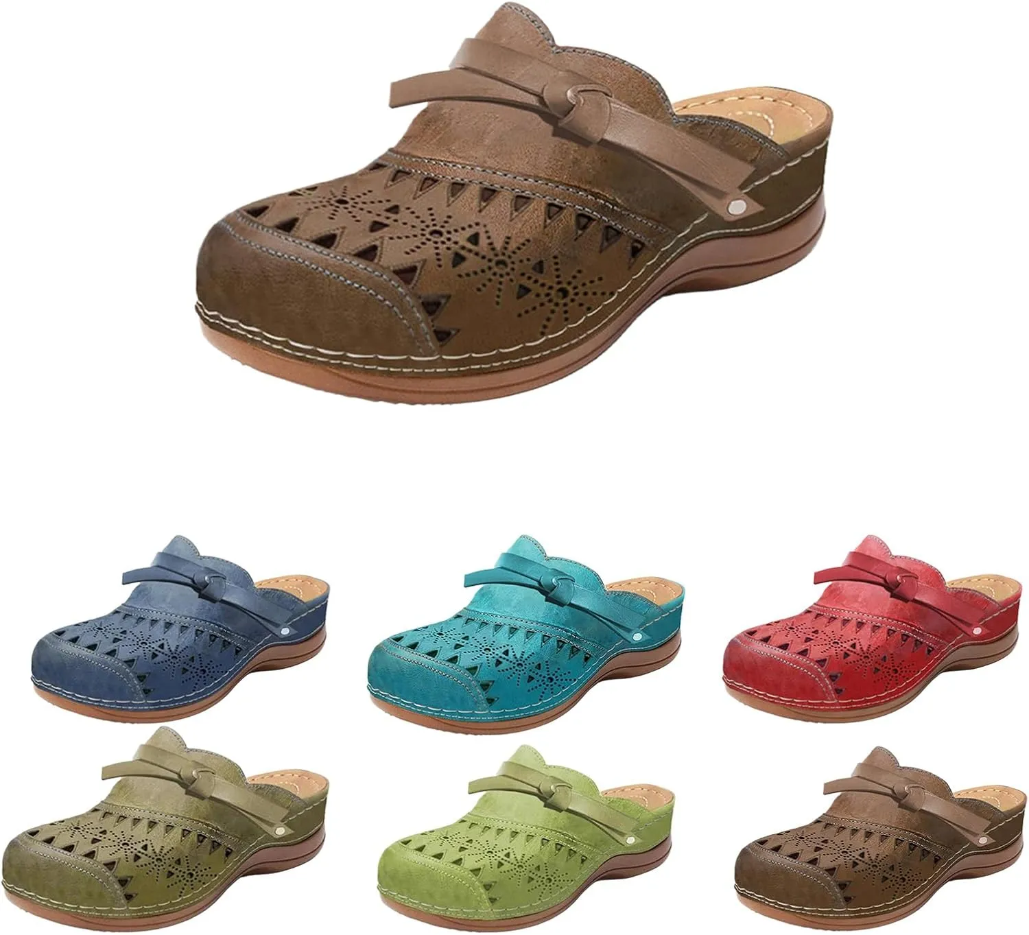 Wide Width Clogs and Mules Shoes Women Support Anti-Slip Summer Sandal Vintage Closed Toe Snadals Hollow Casual Wedge Sandals Beach Sports Cute Slippers
