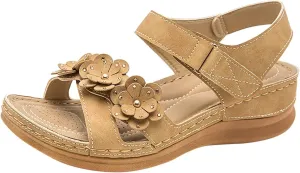 Women Comfortable Sandals Orthotic Walking Slides Sandals Comfortable Arch Support Cushion Walking Sandal Fashion Flowers Decor Ankle Strap Shoes Slip On Indoor Outdoor