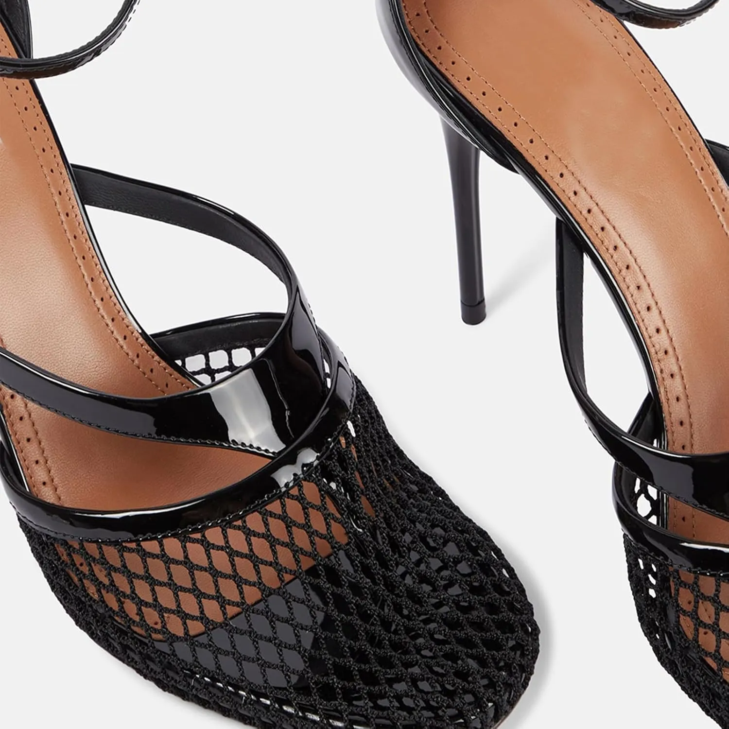Women Mesh Stiletto Heels Strappy High Heel Sandals Pointed Toe Ankle Strap Dress Shoes for Party Wedding Evening
