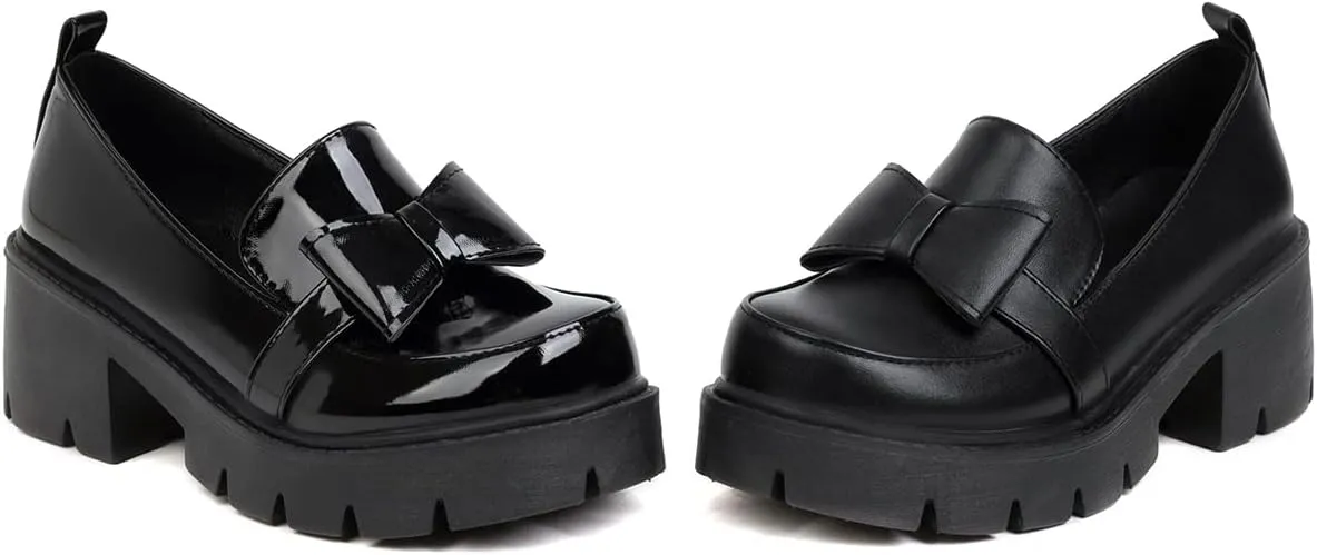 Women's Chunky Heels Round Toe Platform Pumps Block Heel Mary Janes Pumps