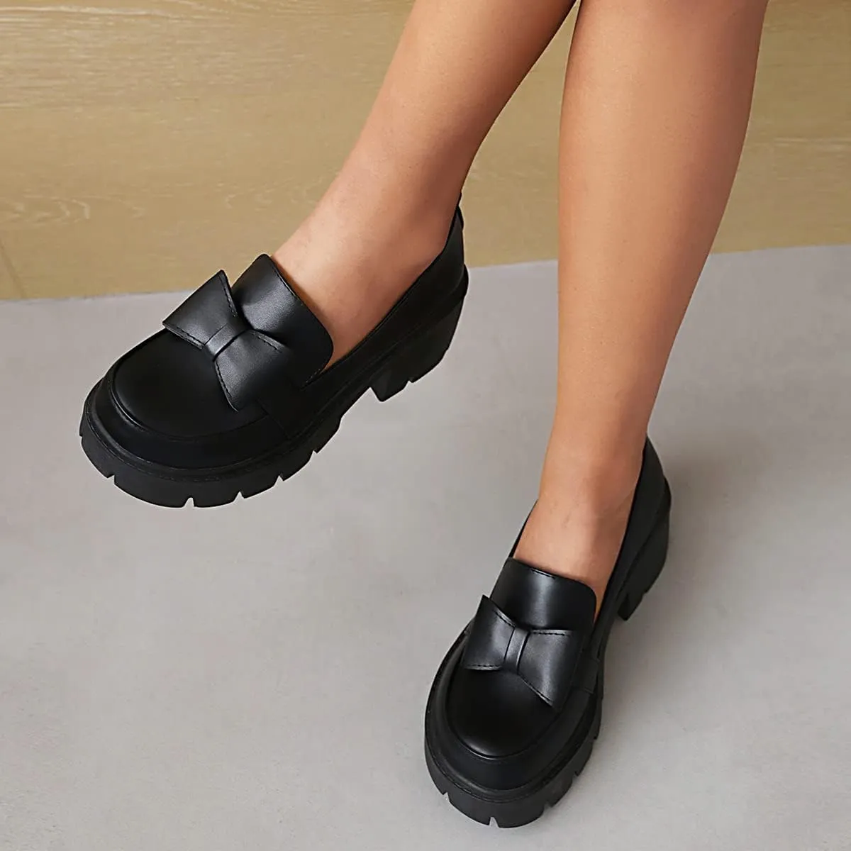 Women's Chunky Heels Round Toe Platform Pumps Block Heel Mary Janes Pumps
