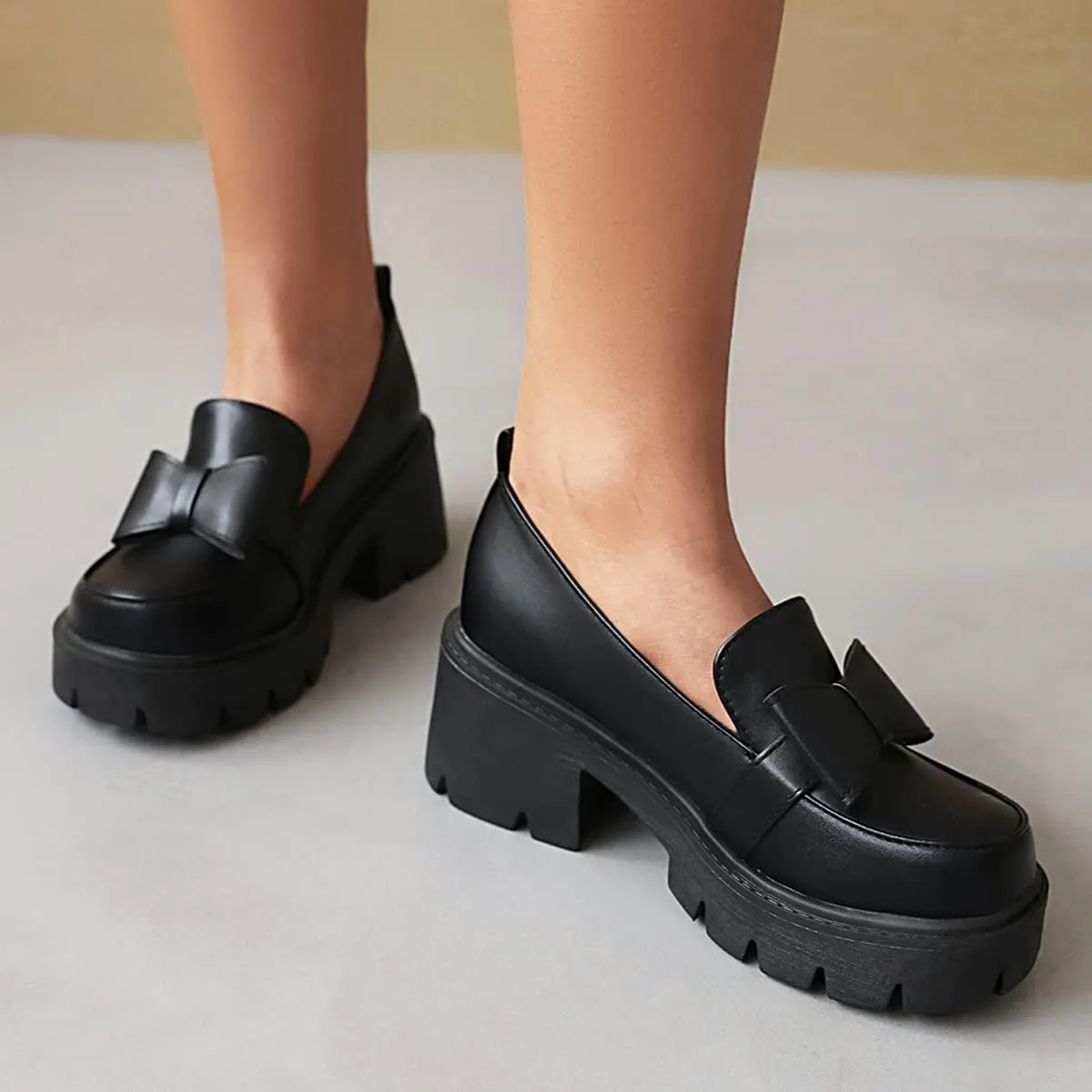Women's Chunky Heels Round Toe Platform Pumps Block Heel Mary Janes Pumps