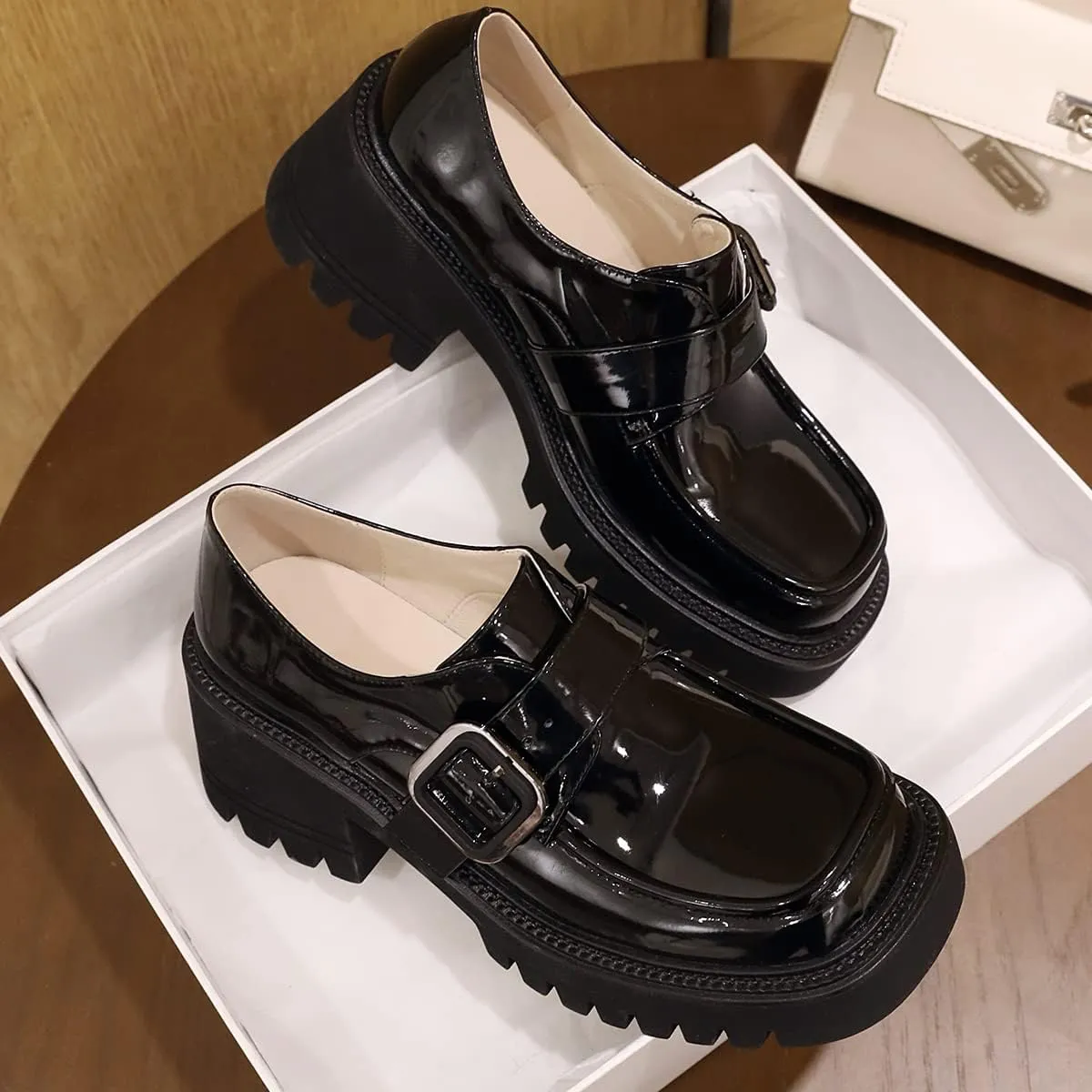 Women's Chunky Heels Round Toe Platform Pumps Block Heel Mary Janes Pumps