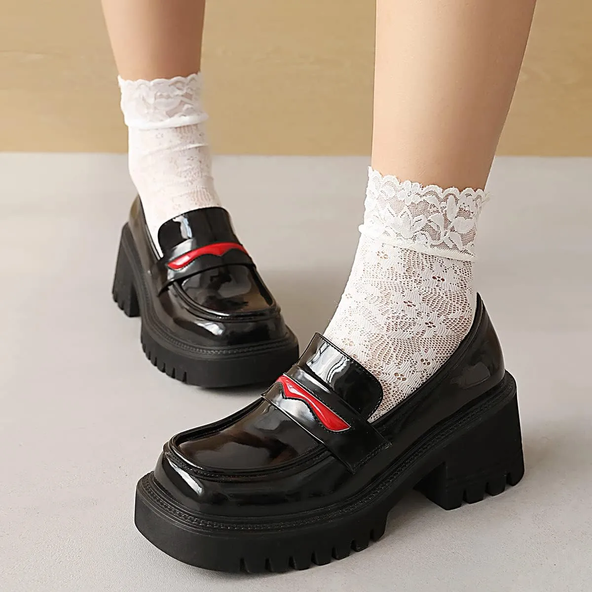 Women's Chunky Heels Round Toe Platform Pumps Block Heel Mary Janes Pumps