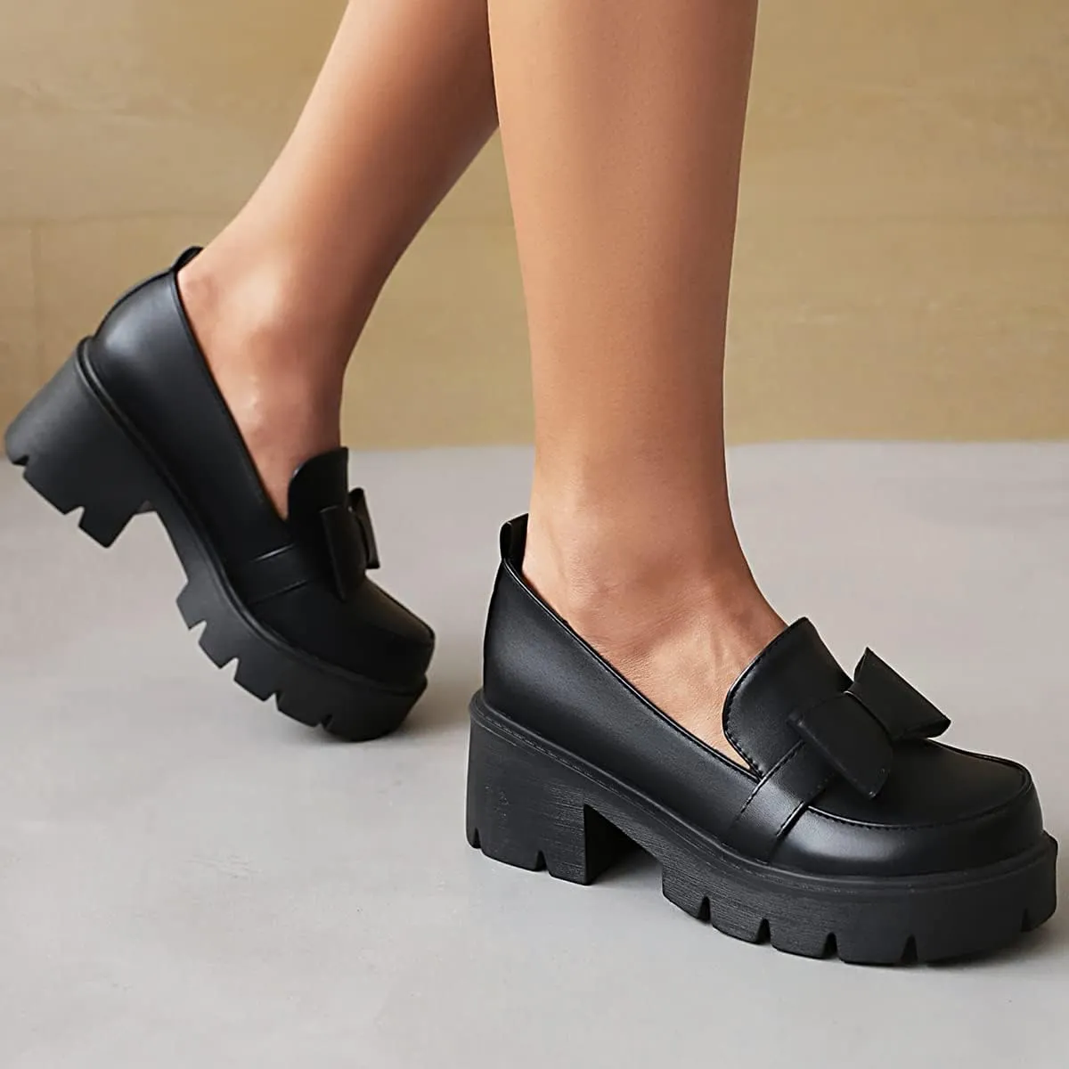 Women's Chunky Heels Round Toe Platform Pumps Block Heel Mary Janes Pumps