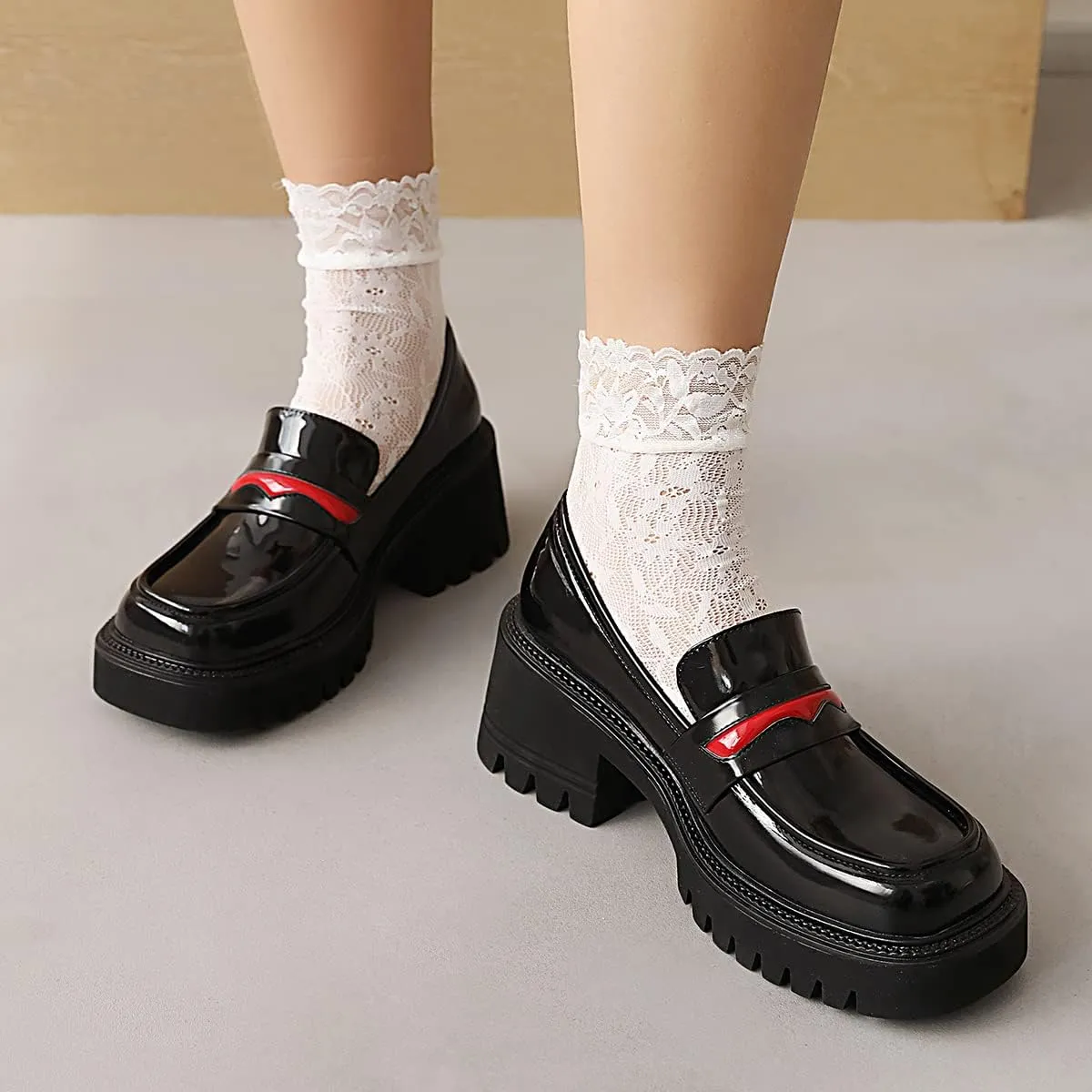 Women's Chunky Heels Round Toe Platform Pumps Block Heel Mary Janes Pumps