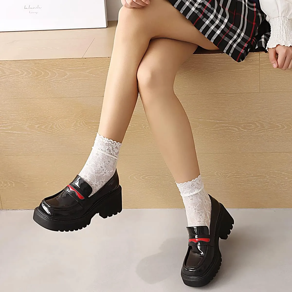 Women's Chunky Heels Round Toe Platform Pumps Block Heel Mary Janes Pumps
