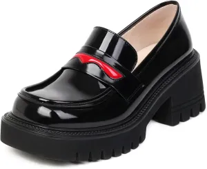 Women's Chunky Heels Round Toe Platform Pumps Block Heel Mary Janes Pumps