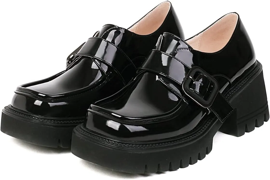 Women's Chunky Heels Round Toe Platform Pumps Block Heel Mary Janes Pumps