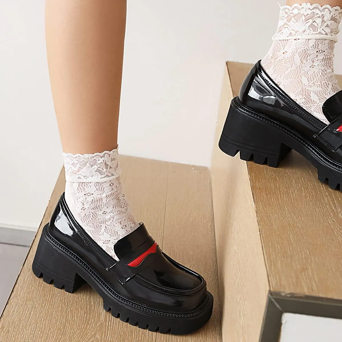 Women's Chunky Heels Round Toe Platform Pumps Block Heel Mary Janes Pumps