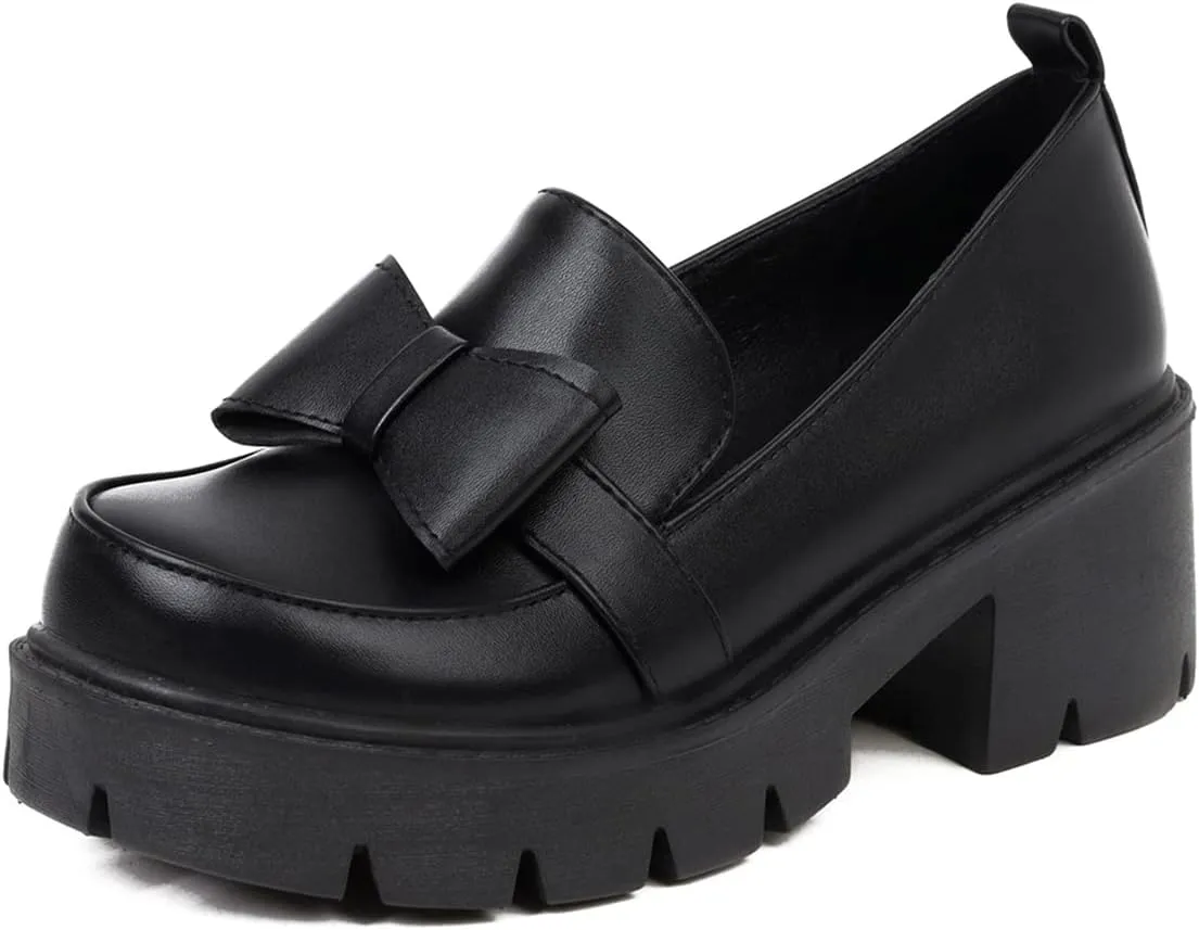 Women's Chunky Heels Round Toe Platform Pumps Block Heel Mary Janes Pumps