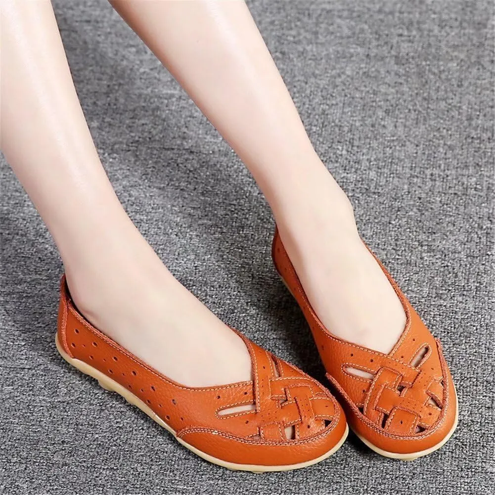 Women's Driving Loafers in Breathable Non Slip Flat Sandals Fashion Cutout Elegant Cute Walking Shoes Ladies Round Toe Dressy Casual Lightweight Outdoor Shoes