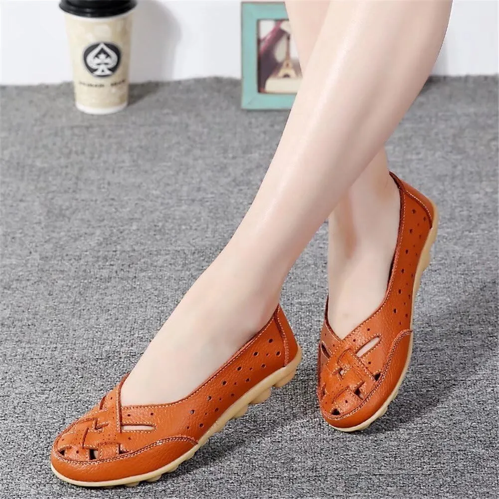 Women's Driving Loafers in Breathable Non Slip Flat Sandals Fashion Cutout Elegant Cute Walking Shoes Ladies Round Toe Dressy Casual Lightweight Outdoor Shoes
