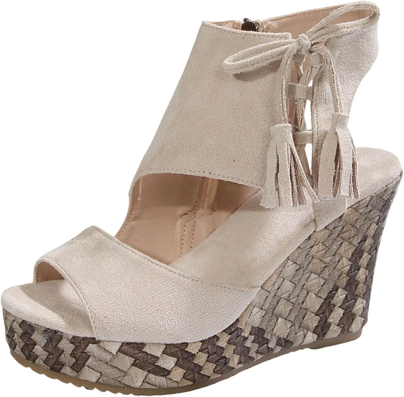 Womens Fashion Platform Sandals Summer Slip On Walking High Wedge Sandals Comfortable Casual Dressy Wedges Sandal Tie Lace Up Open Toe Shoes for Women Pretty