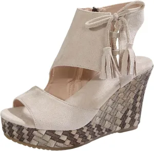Womens Fashion Platform Sandals Summer Slip On Walking High Wedge Sandals Comfortable Casual Dressy Wedges Sandal Tie Lace Up Open Toe Shoes for Women Pretty
