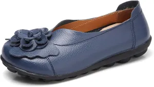 Women's Leather Loafers Comfortable Flat Shoes Slip On Round Toe Wide Width Loafers Comfortable Walking Working Driving Long Standing Fashion Soft Cushion Shoes