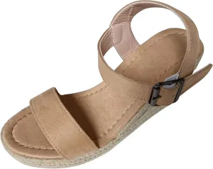 Womens Platform Wedge Sandals Slip On Peep Toe High Heel Sandals Summer Beach High Heel Sandal with Adjustable Ankle Strap Metal Buckle