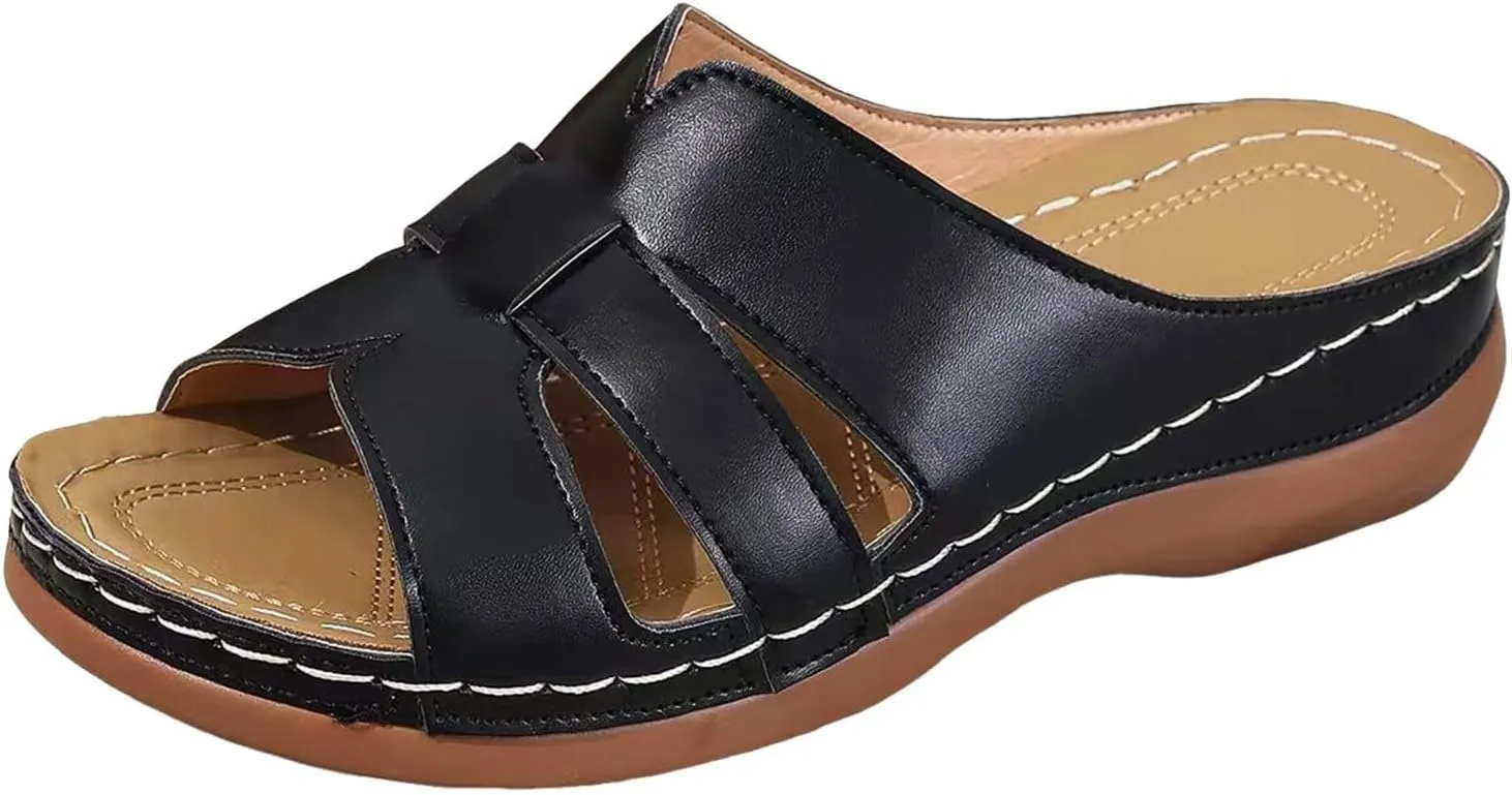 Womens Sandals Wedge Comfortable Platform Orthopedic Wedge Sandals with Arch Support Slip On Open Toe Slippers Slides Casual Summer Dressy Walking Beach Slippers Hollow Out Shoes