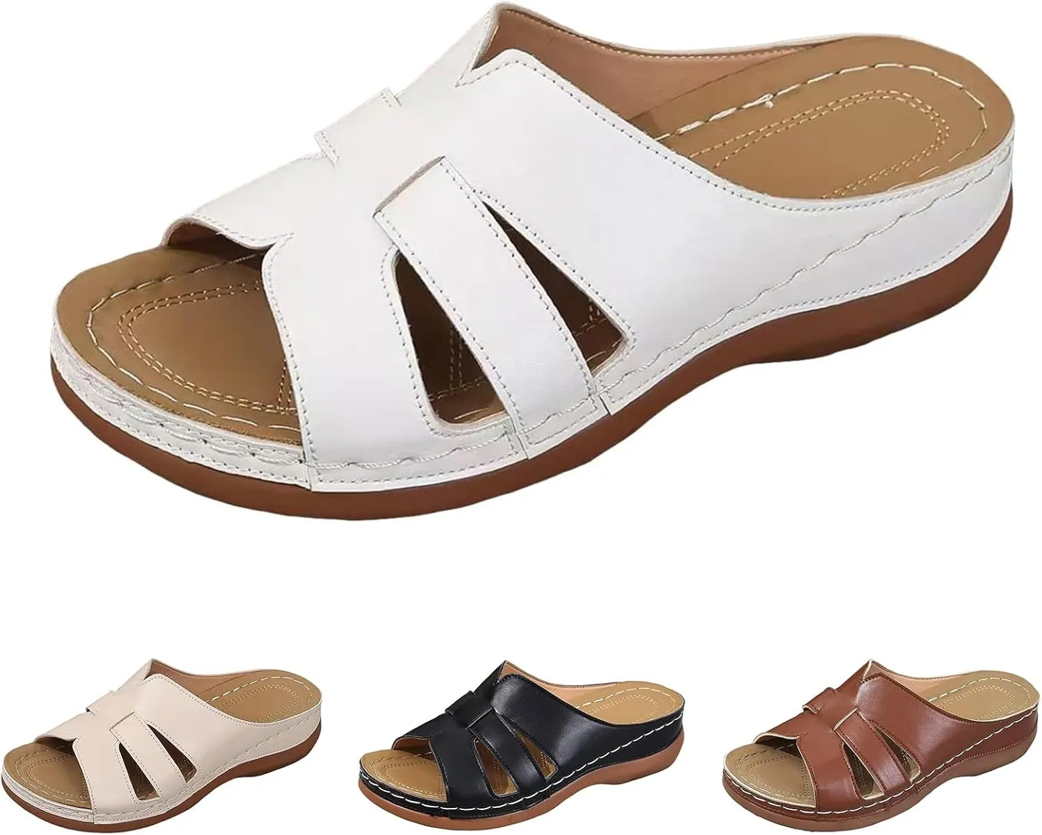 Womens Sandals Wedge Comfortable Platform Orthopedic Wedge Sandals with Arch Support Slip On Open Toe Slippers Slides Casual Summer Dressy Walking Beach Slippers Hollow Out Shoes