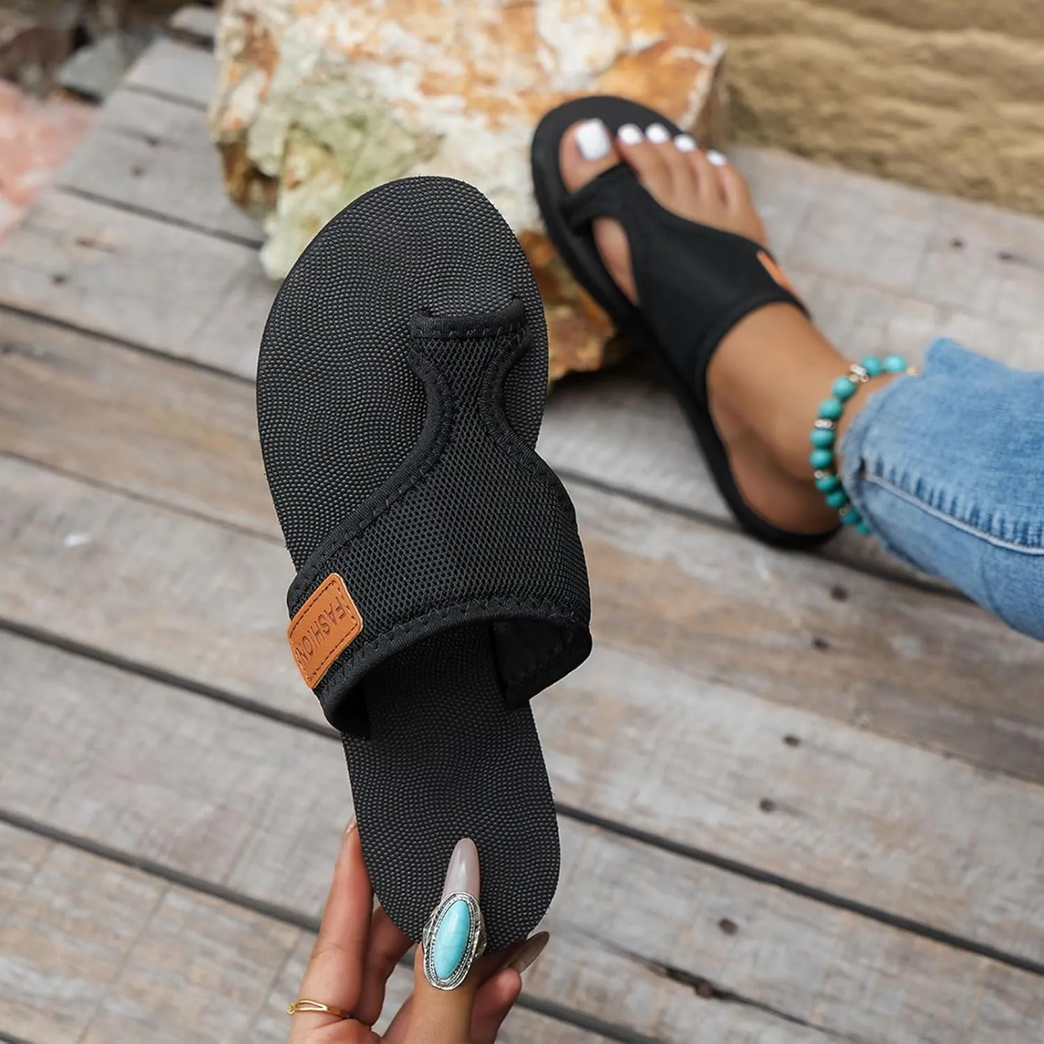 Womens Slide Sandals with Arch Support Adjustable Orthopedic Flip Flops Walking Summer Shoes Summer Casual Mesh Flats Slippers Breathable Comfortable