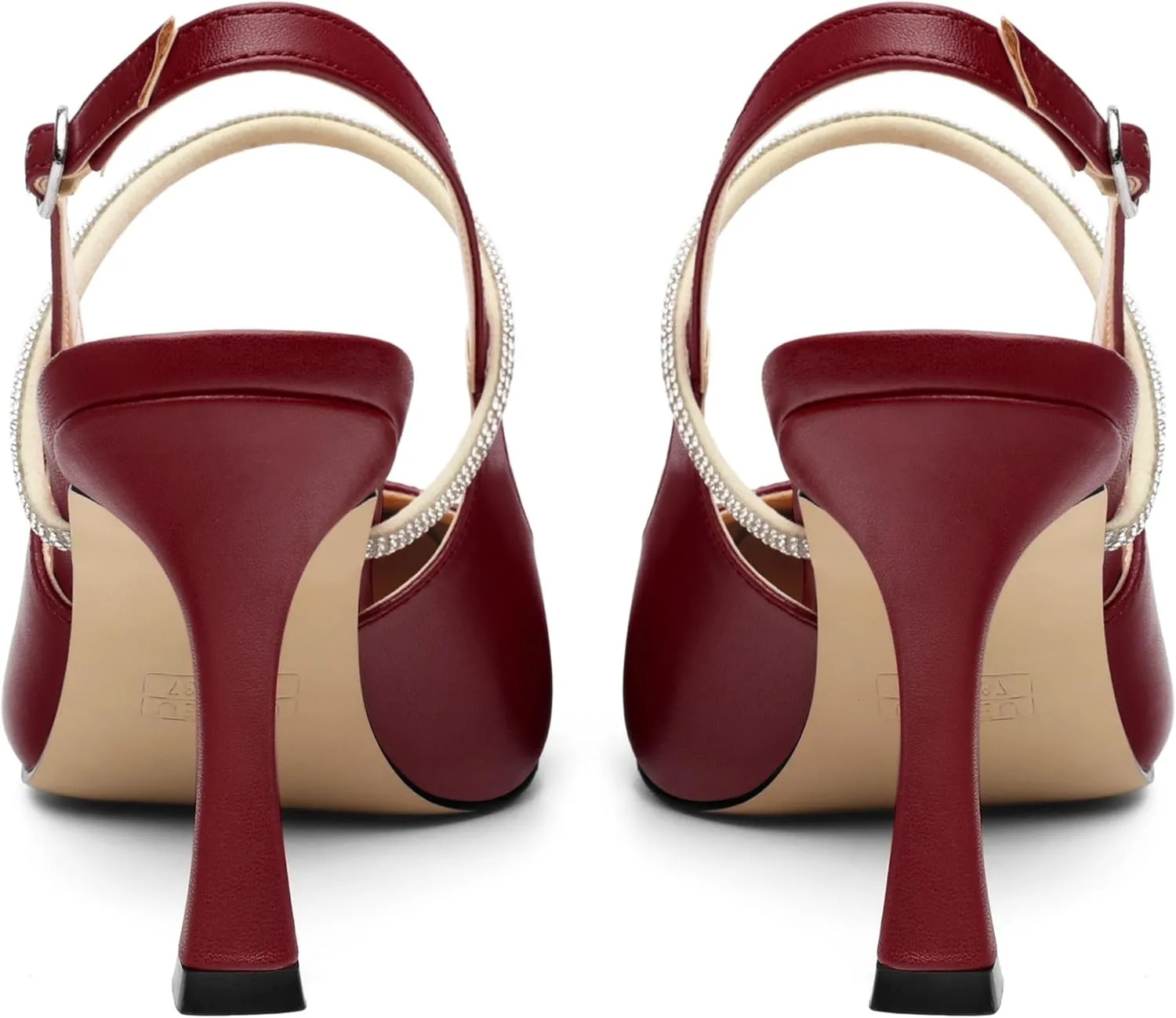 Women's Slingback Heels, Pointed Toe Kitten Heels Crystal Ankle Strap Adjustable Buckle Stiletto High Heel Pumps Dress Shoes for Women Office Wedding Party 3.35''