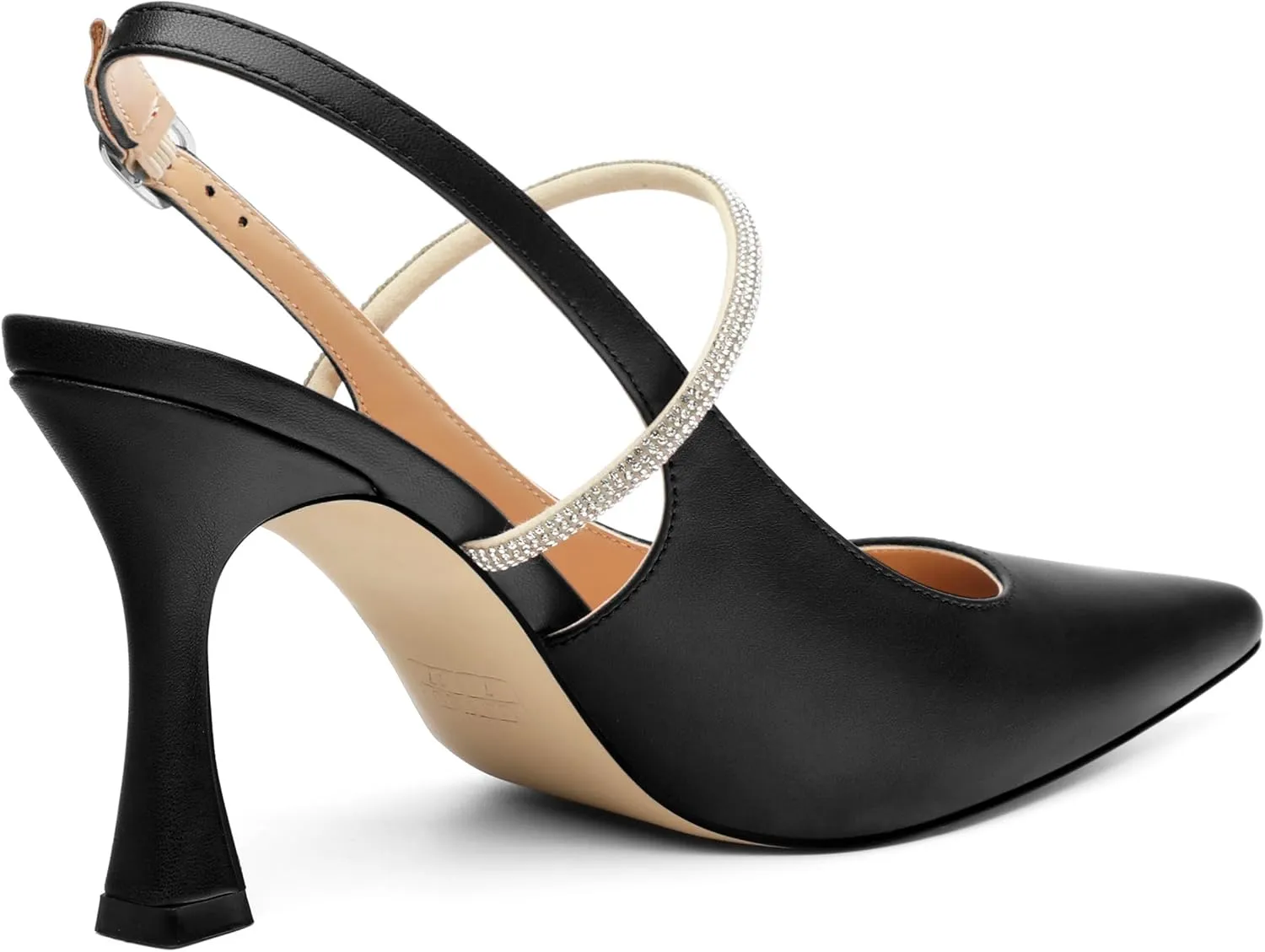 Women's Slingback Heels, Pointed Toe Kitten Heels Crystal Ankle Strap Adjustable Buckle Stiletto High Heel Pumps Dress Shoes for Women Office Wedding Party 3.35''