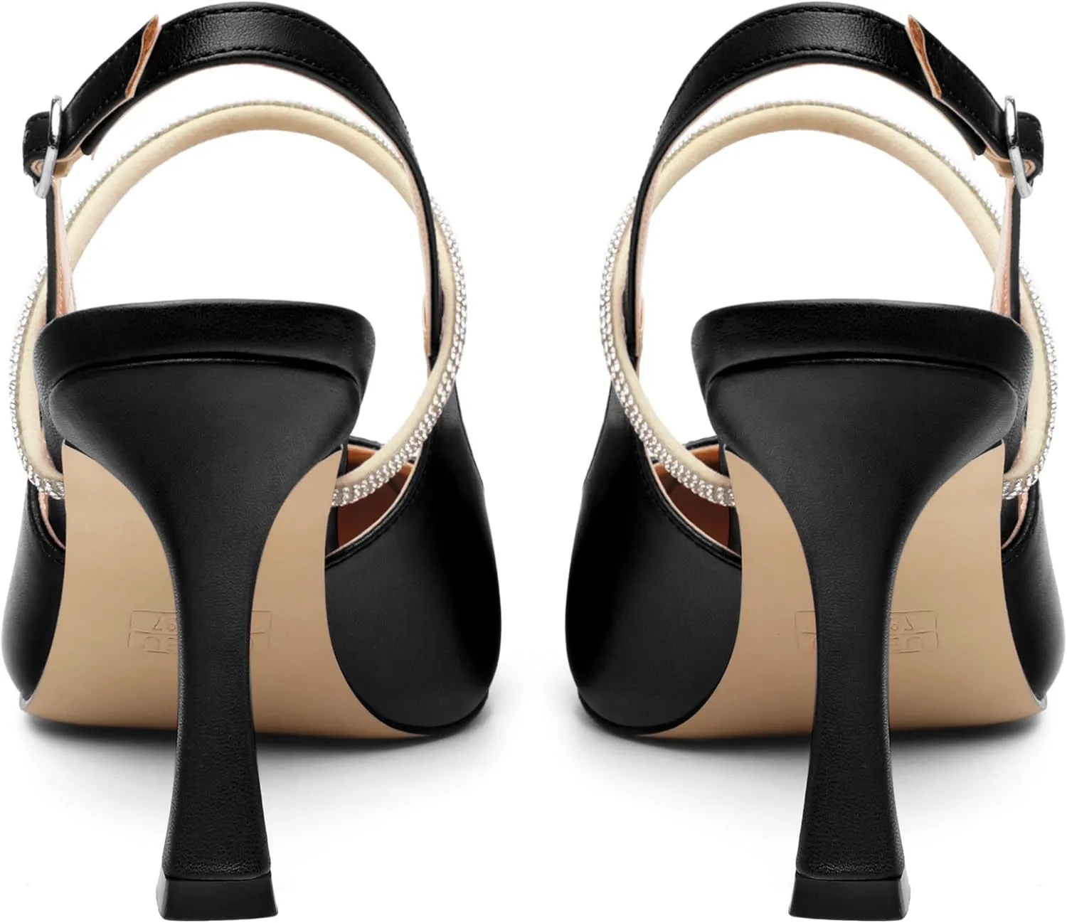 Women's Slingback Heels, Pointed Toe Kitten Heels Crystal Ankle Strap Adjustable Buckle Stiletto High Heel Pumps Dress Shoes for Women Office Wedding Party 3.35''