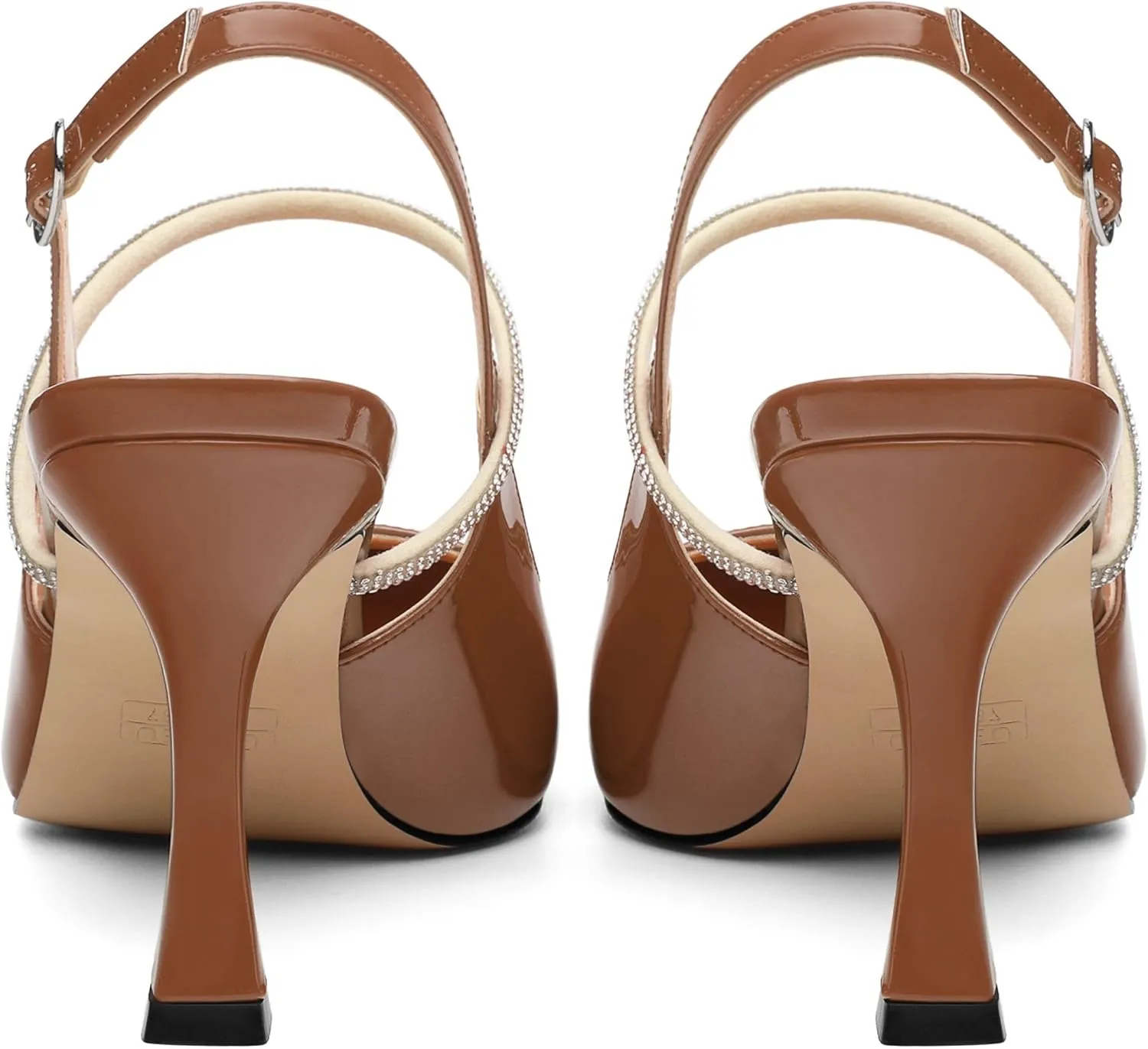 Women's Slingback Kitten Heels, Closed Pointed Toe Patent Leather Stiletto High Heel Pumps Crystal Ankle Strap Heels Party Wedding Dating Dress Shoes 3.35 Inch