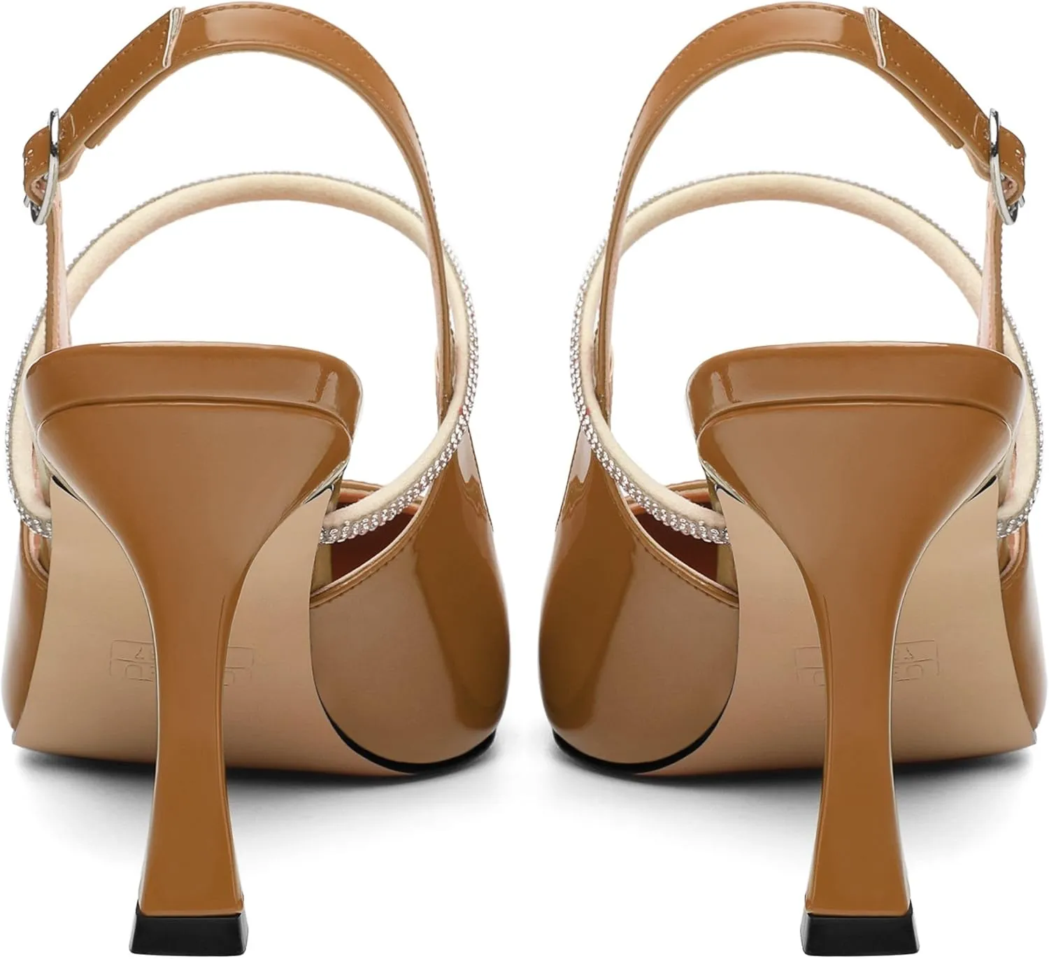 Women's Slingback Kitten Heels, Closed Pointed Toe Patent Leather Stiletto High Heel Pumps Crystal Ankle Strap Heels Party Wedding Dating Dress Shoes 3.35 Inch