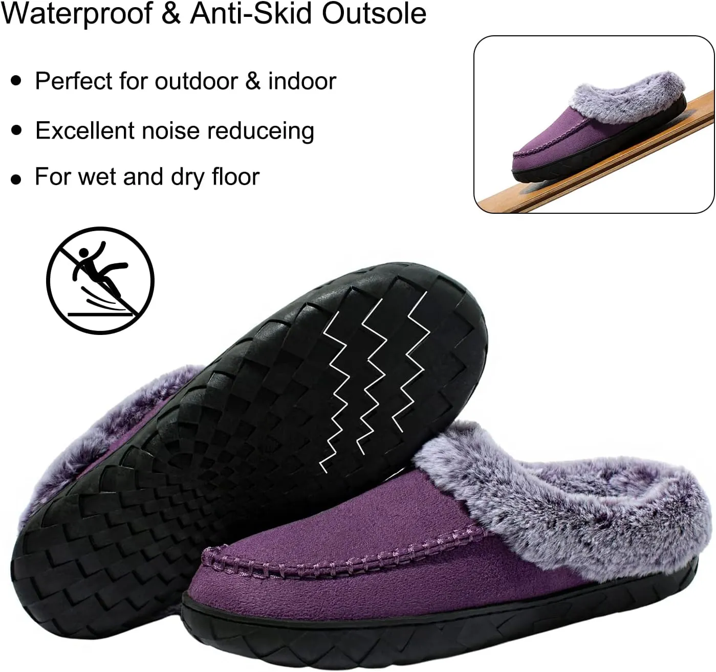 Women's Slippers Suede Moccasin Fuzzy Lined Memory Foam House Shoes for Indoor Outdoor
