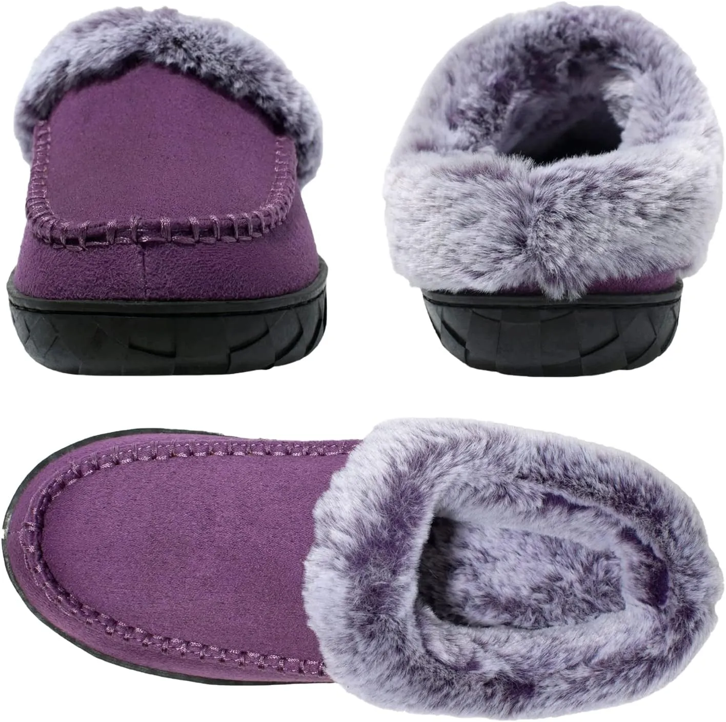 Women's Slippers Suede Moccasin Fuzzy Lined Memory Foam House Shoes for Indoor Outdoor