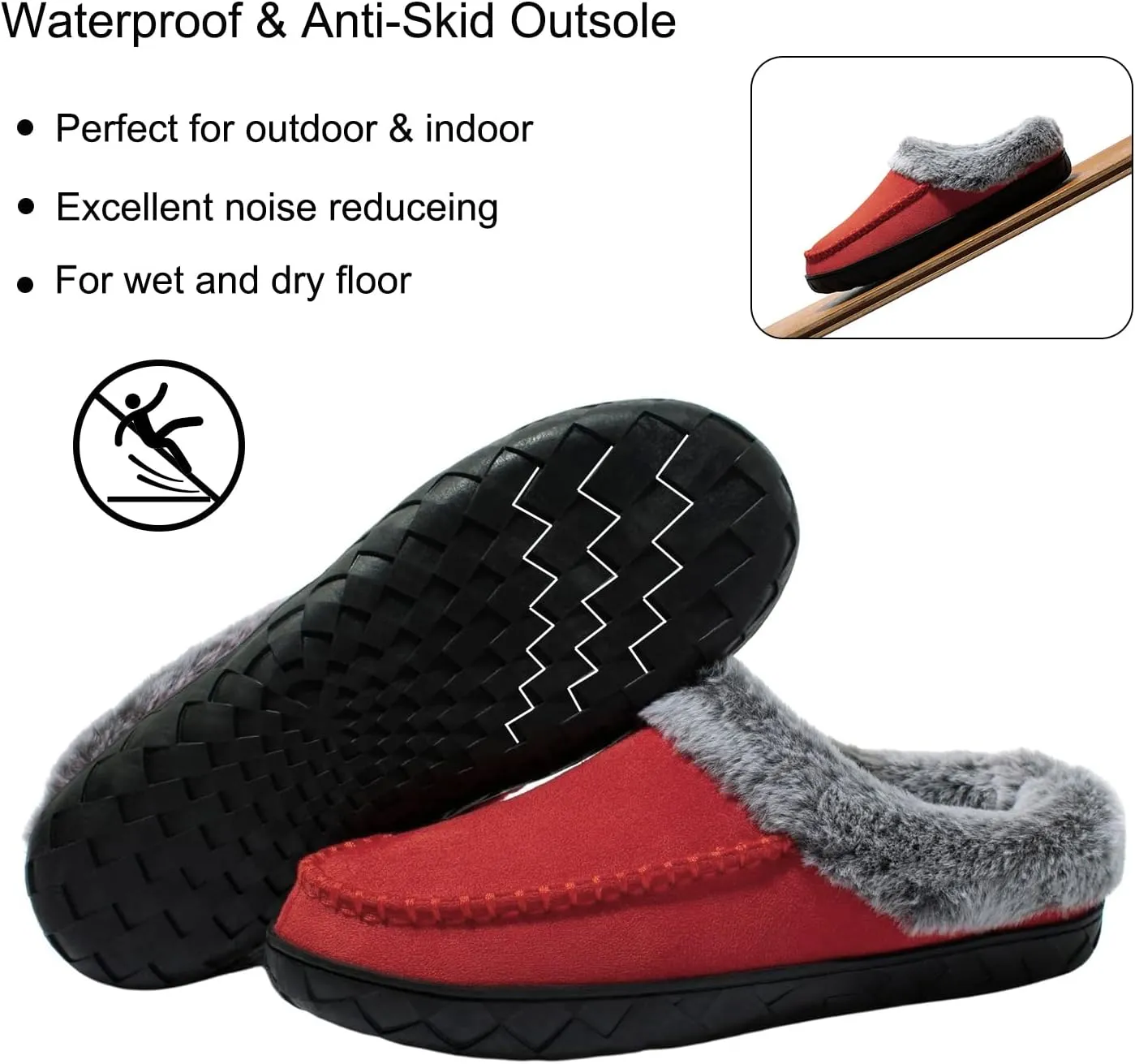 Women's Slippers Suede Moccasin Fuzzy Lined Memory Foam House Shoes for Indoor Outdoor