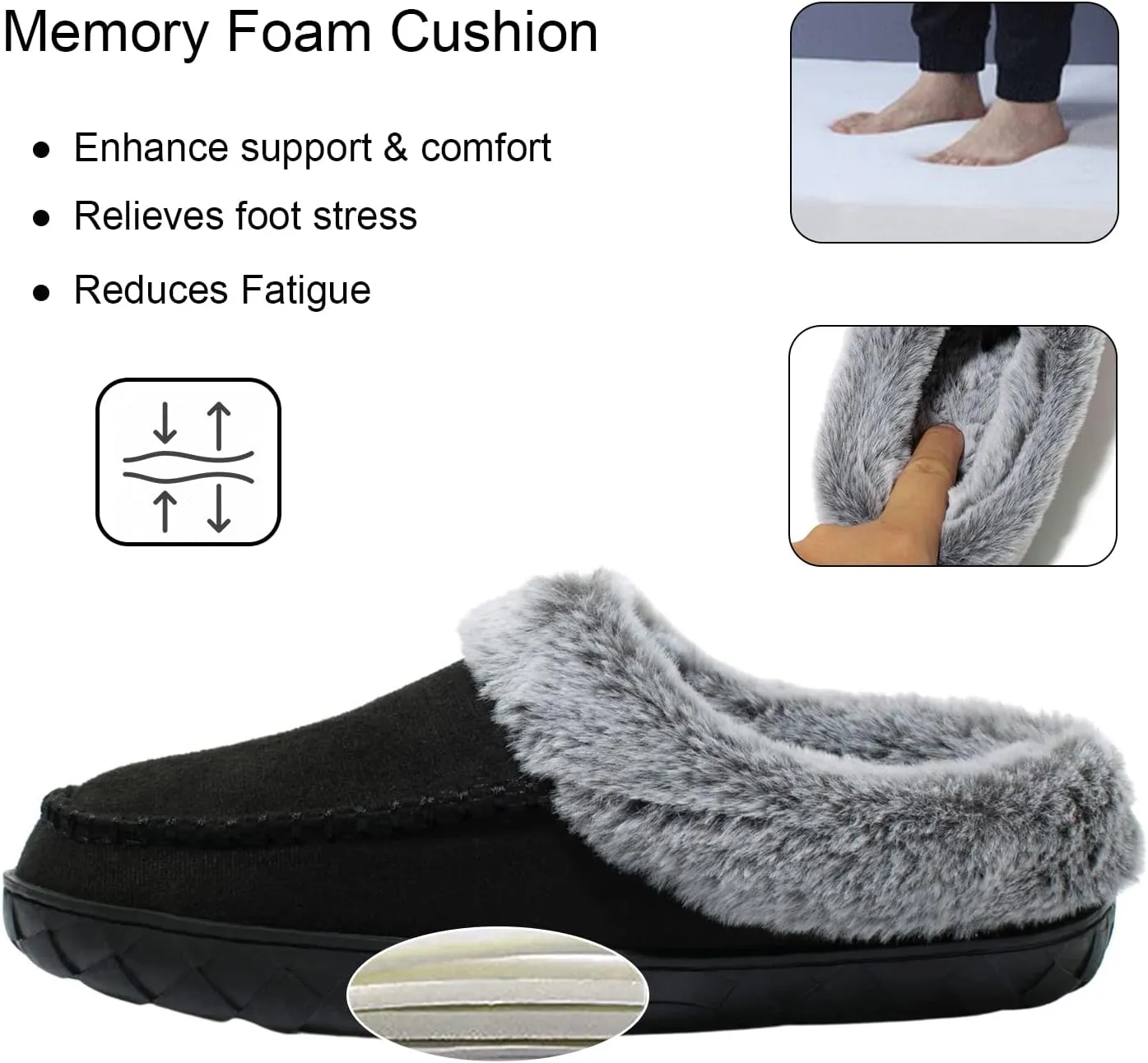 Women's Slippers Suede Moccasin Fuzzy Lined Memory Foam House Shoes for Indoor Outdoor