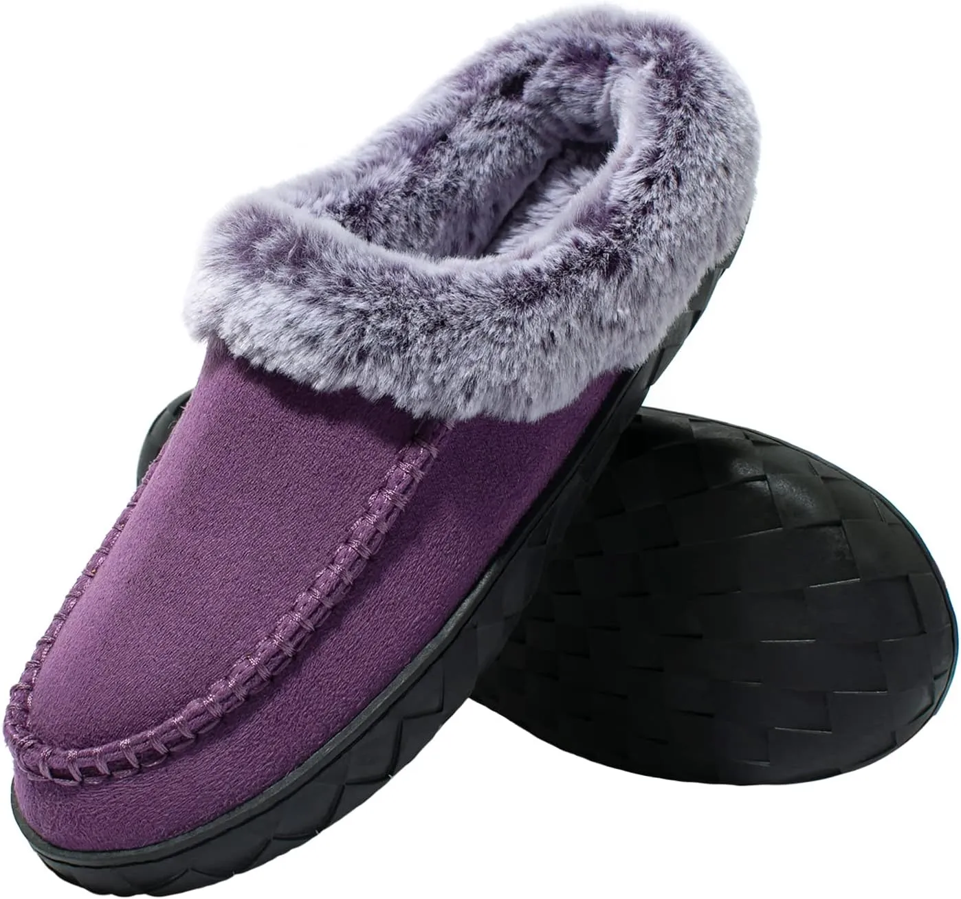 Women's Slippers Suede Moccasin Fuzzy Lined Memory Foam House Shoes for Indoor Outdoor
