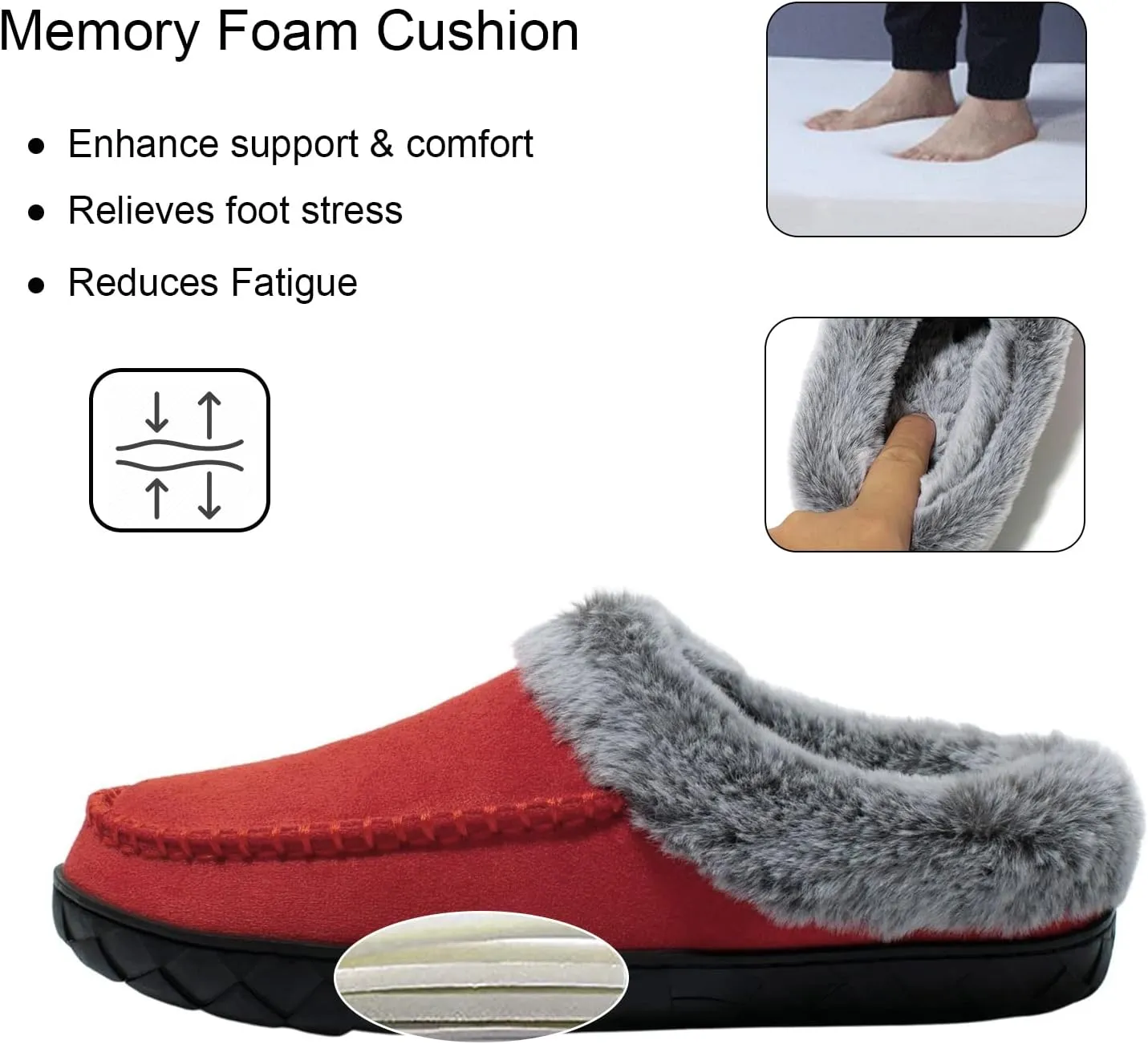 Women's Slippers Suede Moccasin Fuzzy Lined Memory Foam House Shoes for Indoor Outdoor