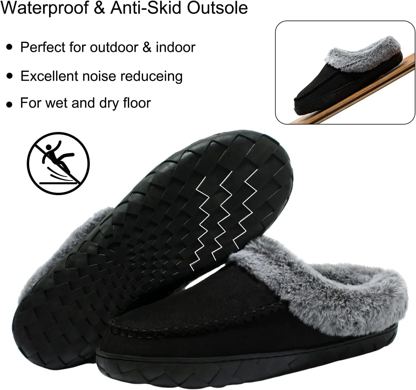 Women's Slippers Suede Moccasin Fuzzy Lined Memory Foam House Shoes for Indoor Outdoor