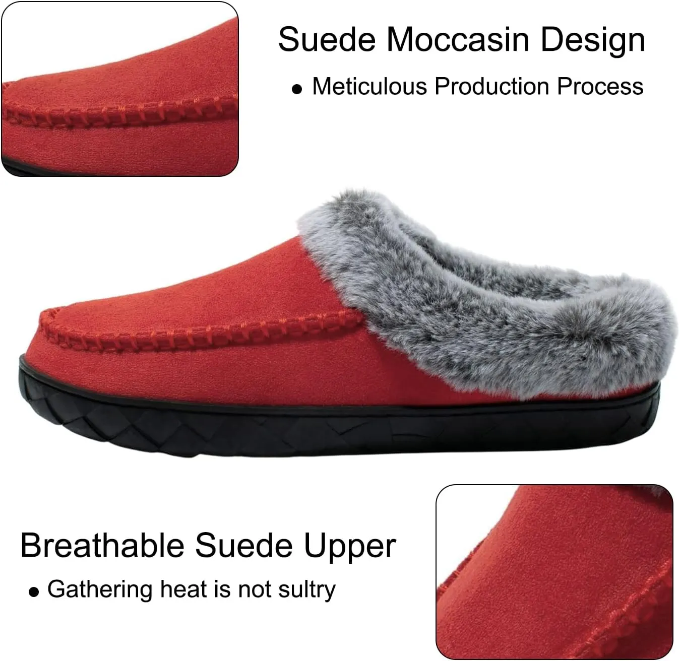 Women's Slippers Suede Moccasin Fuzzy Lined Memory Foam House Shoes for Indoor Outdoor