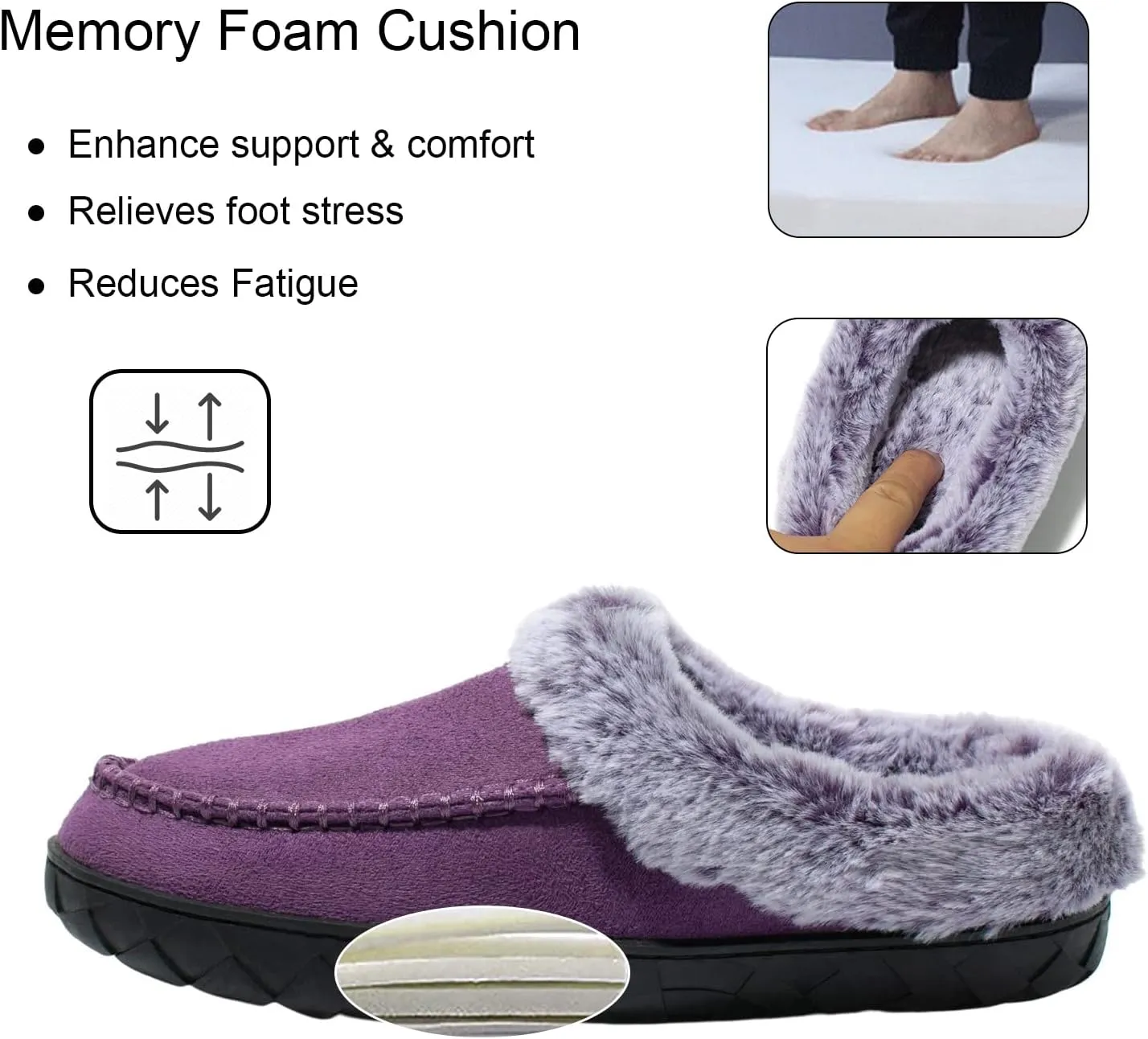 Women's Slippers Suede Moccasin Fuzzy Lined Memory Foam House Shoes for Indoor Outdoor