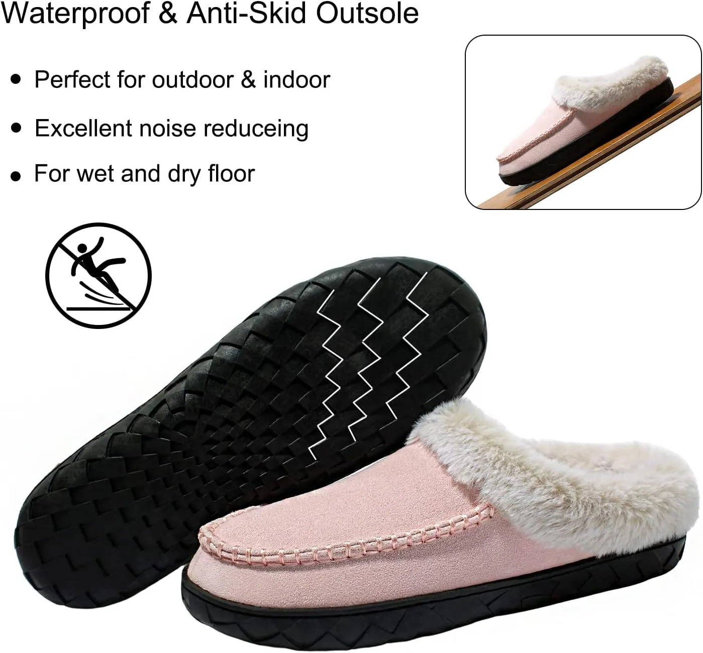 Women's Slippers Suede Moccasin Fuzzy Lined Memory Foam House Shoes for Indoor Outdoor