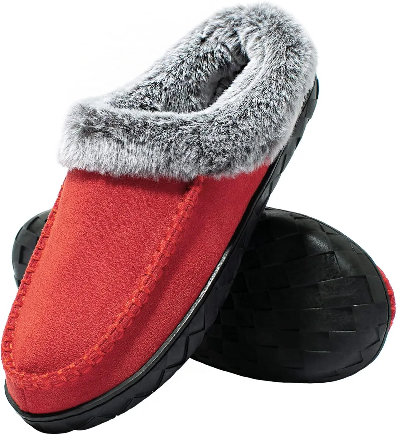 Women's Slippers Suede Moccasin Fuzzy Lined Memory Foam House Shoes for Indoor Outdoor